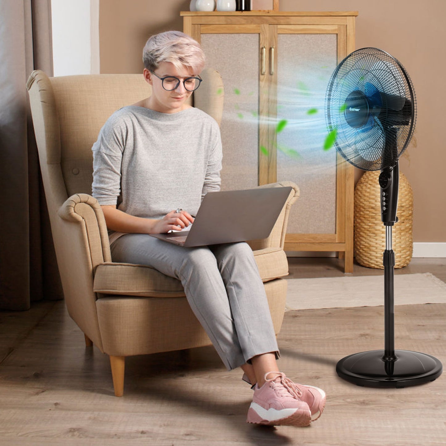 18 Inch Adjustable Height Fan with Quiet Oscillating Stand for Home and Office Kids Crystal