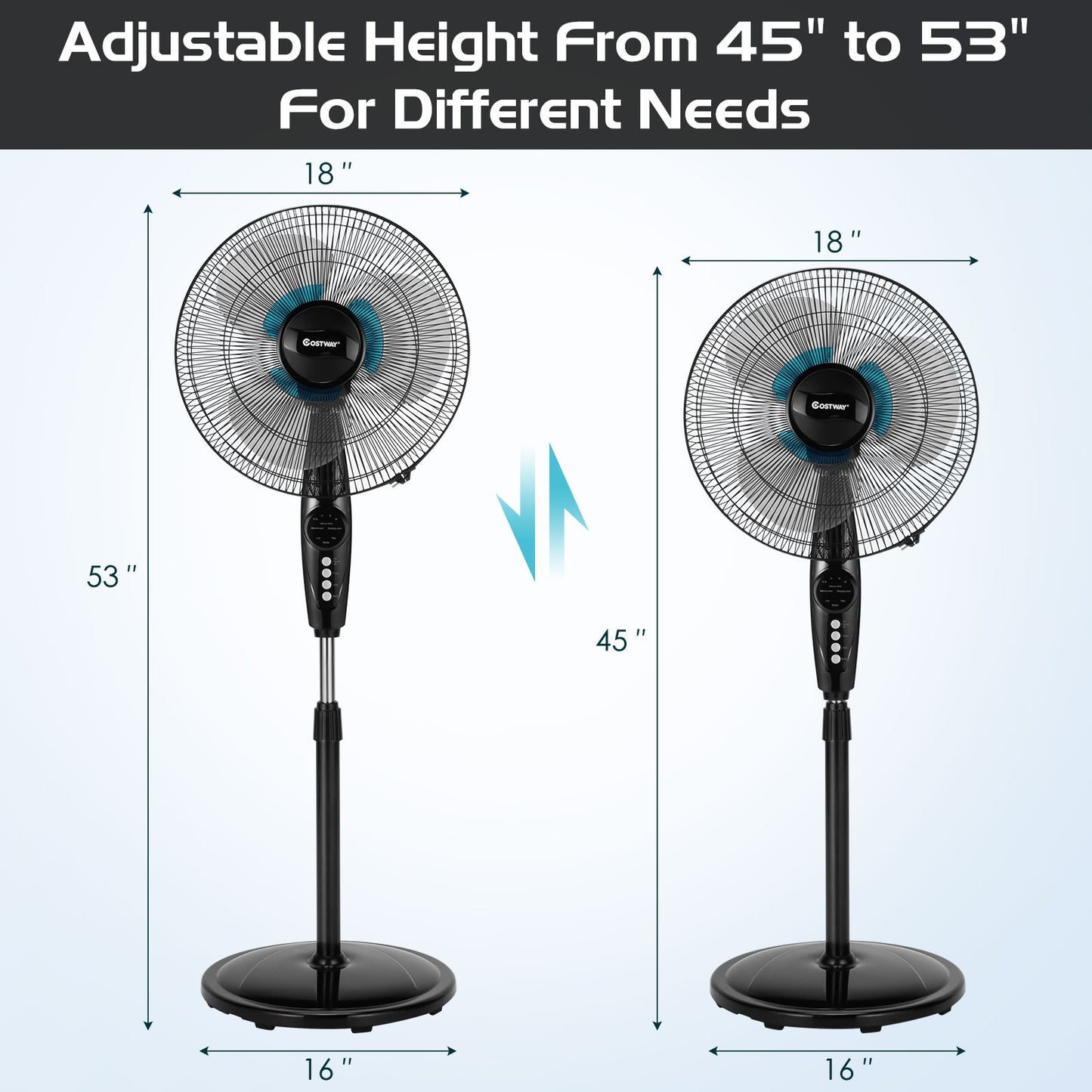 18 Inch Adjustable Height Fan with Quiet Oscillating Stand for Home and Office Kids Crystal