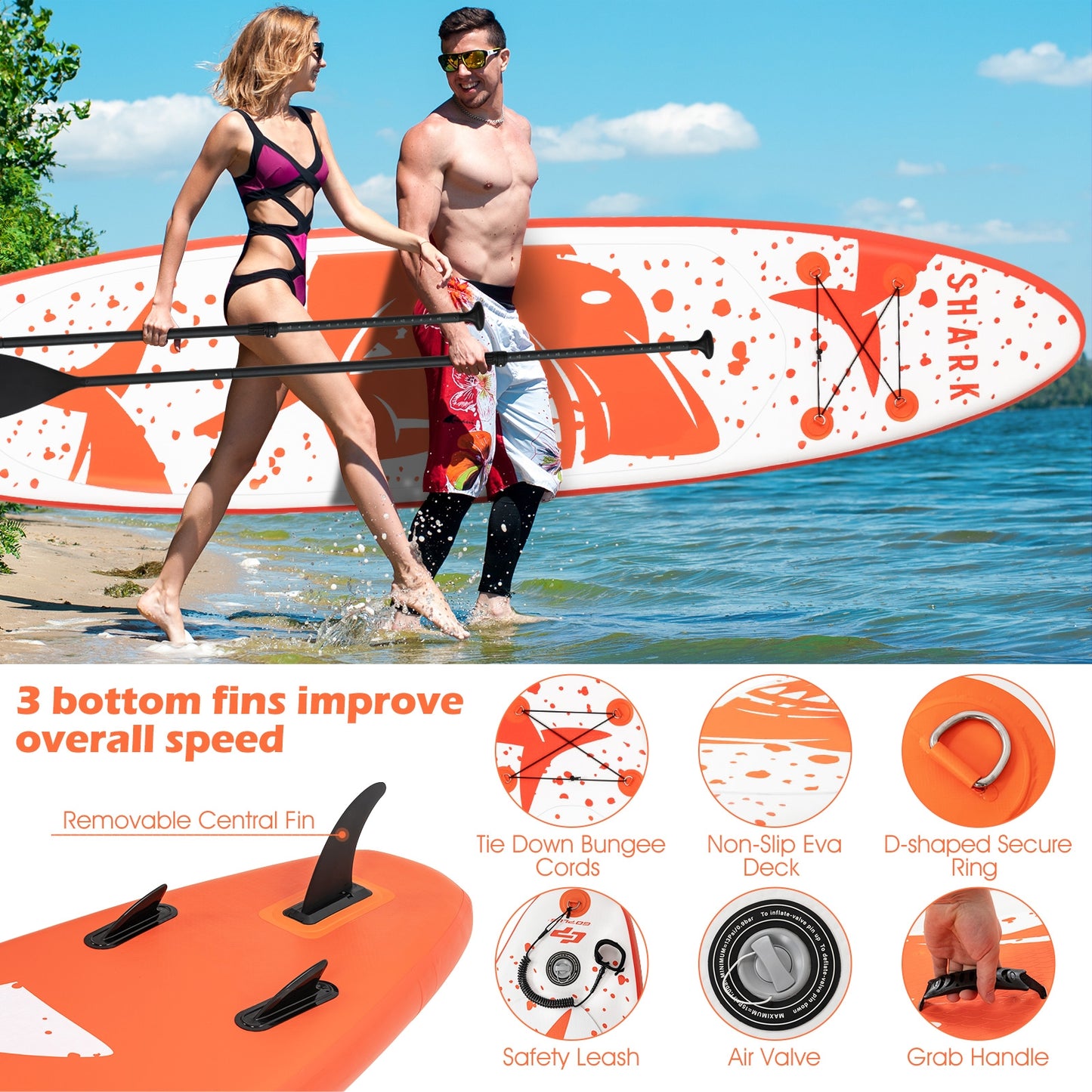 Inflatable Stand Up Paddle Board with Backpack Aluminum Paddle Pump-L Kids Crystal
