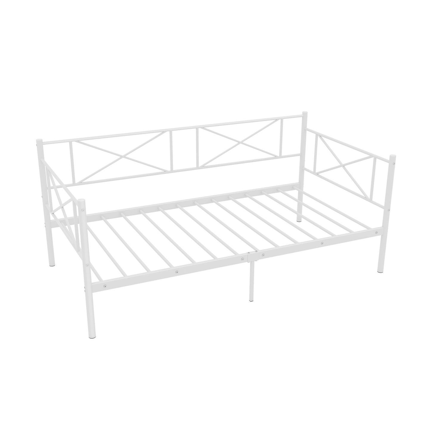 Twin Size Platform Bed with Heavy-duty Metal Slat Support-White Kids Crystal