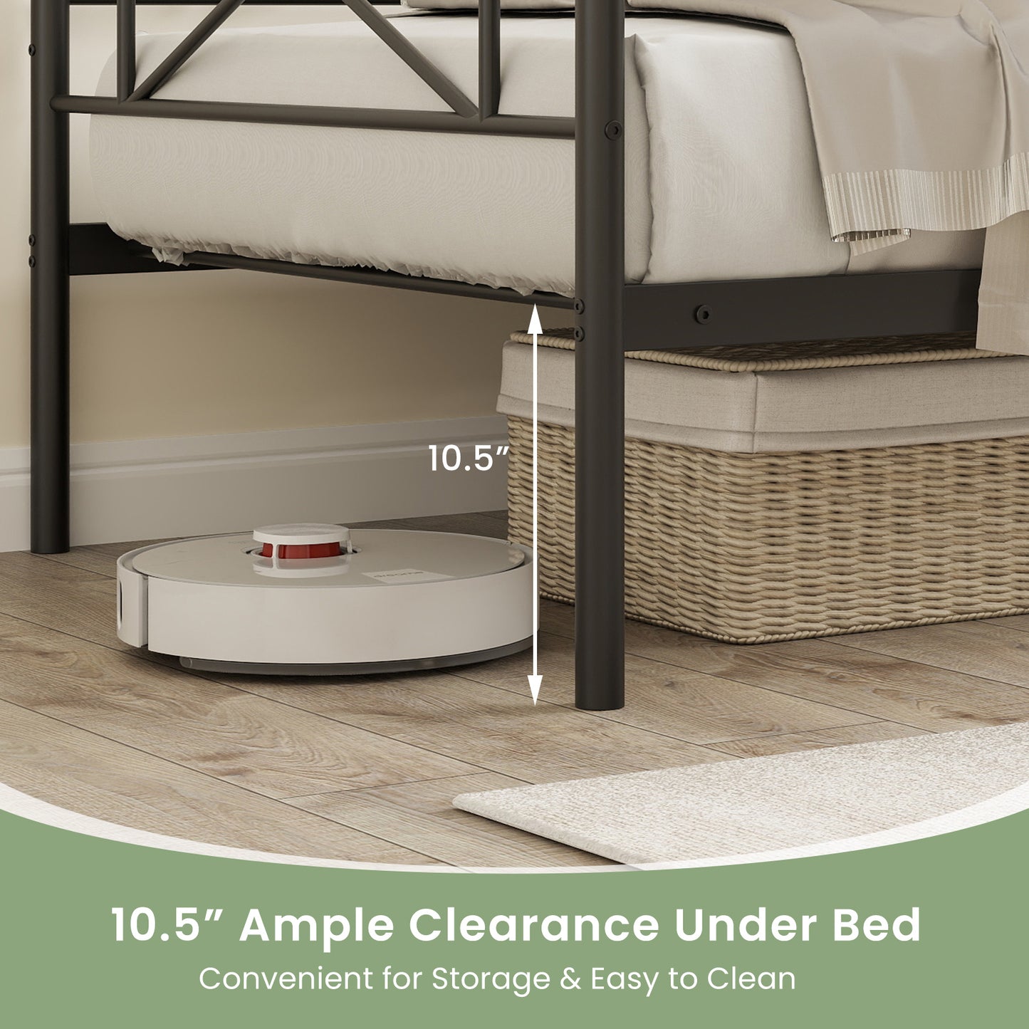 Twin Size Platform Bed with Heavy-duty Metal Slat Support-White Kids Crystal