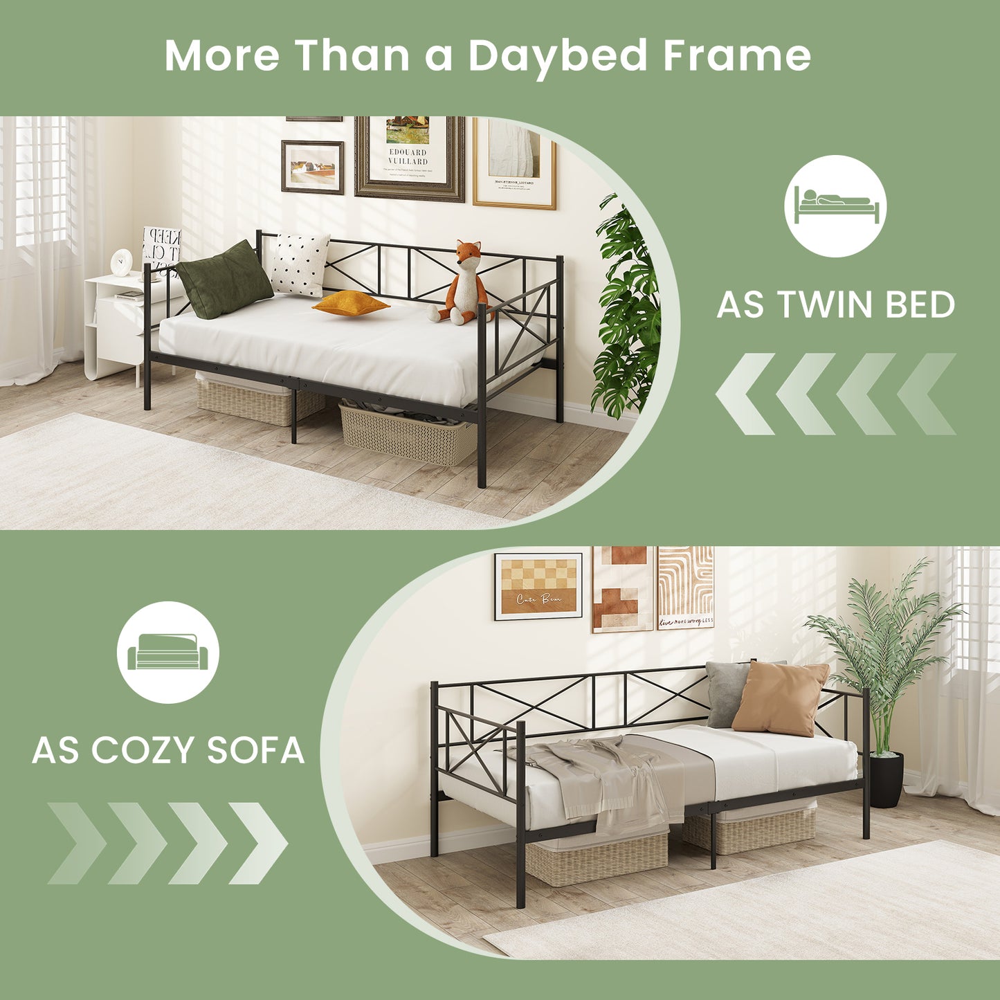 Twin Size Platform Bed with Heavy-duty Metal Slat Support-White Kids Crystal