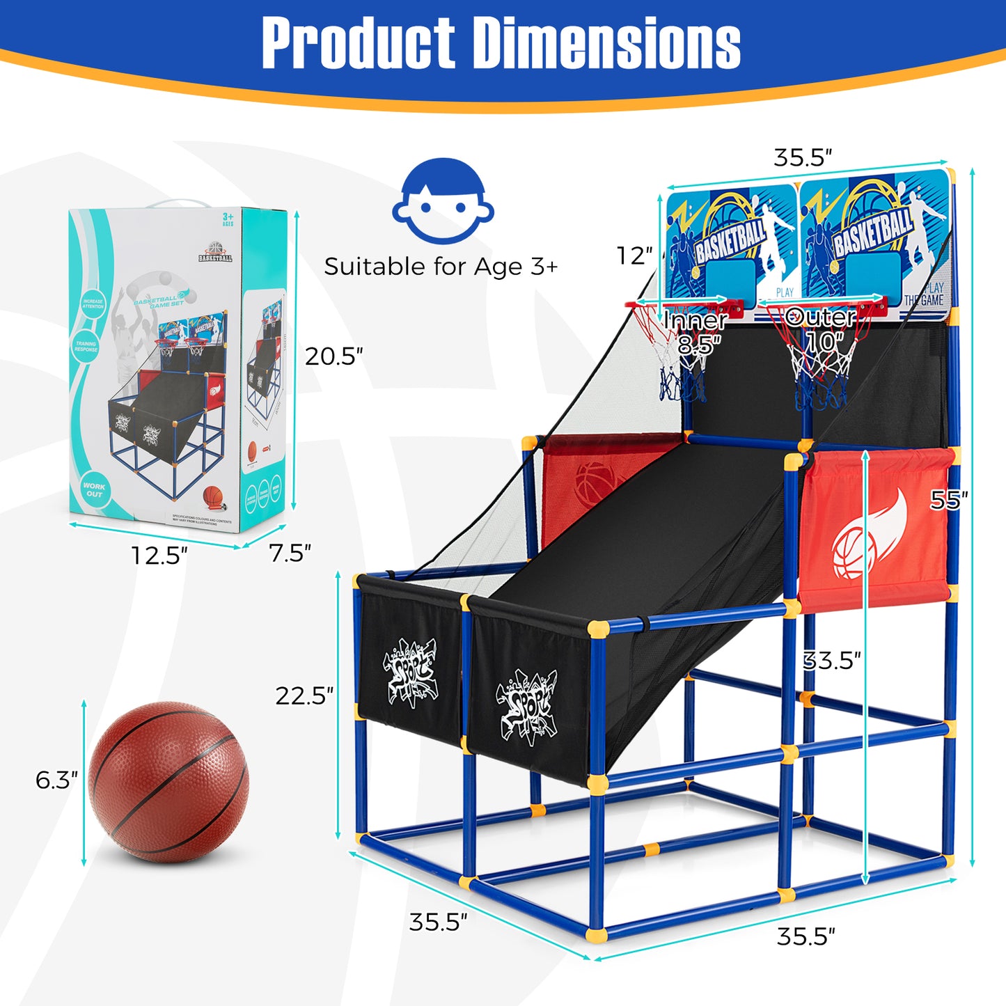 Kids Arcade Basketball Game Set with 4 Basketballs and Ball Pump Kids Crystal