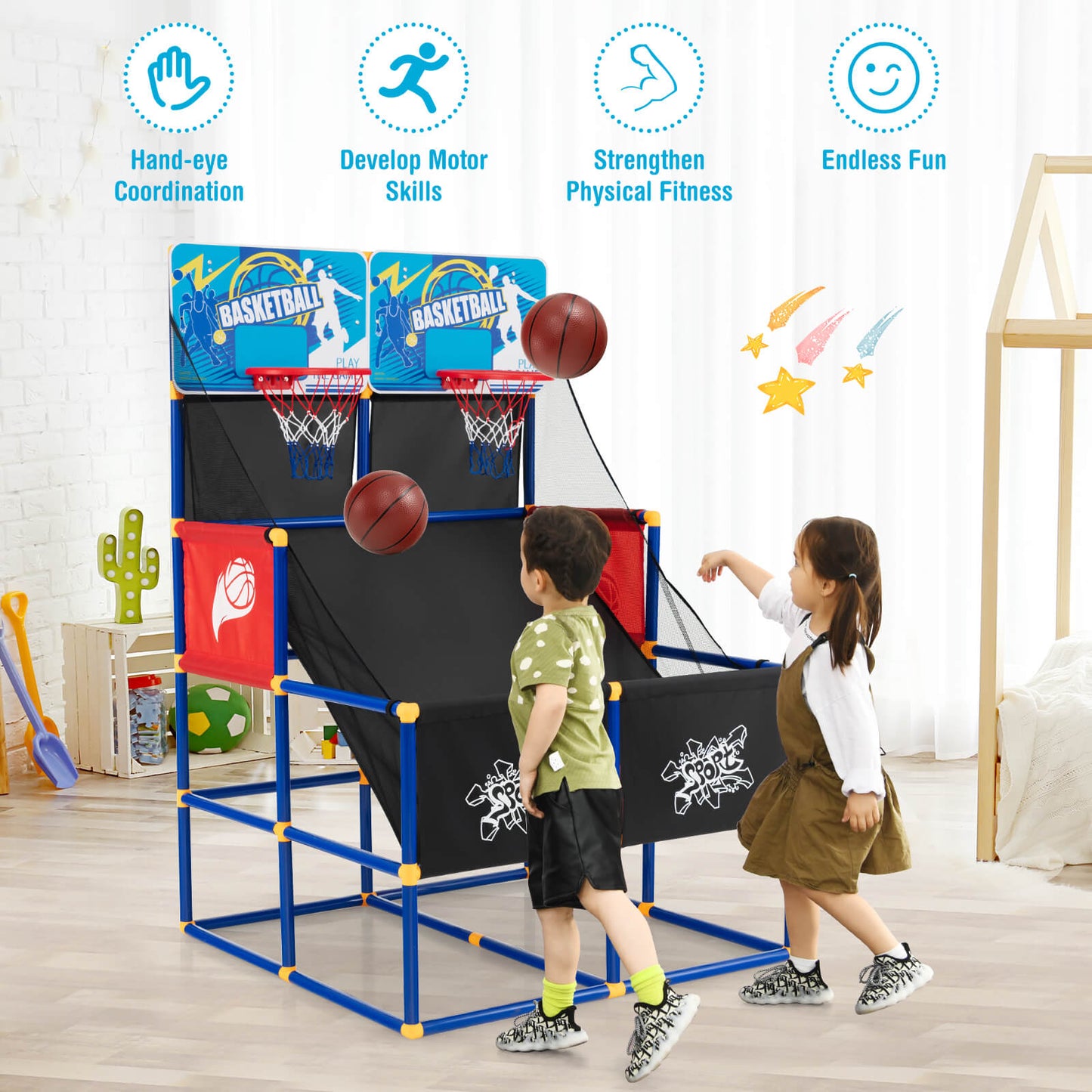 Kids Arcade Basketball Game Set with 4 Basketballs and Ball Pump Kids Crystal