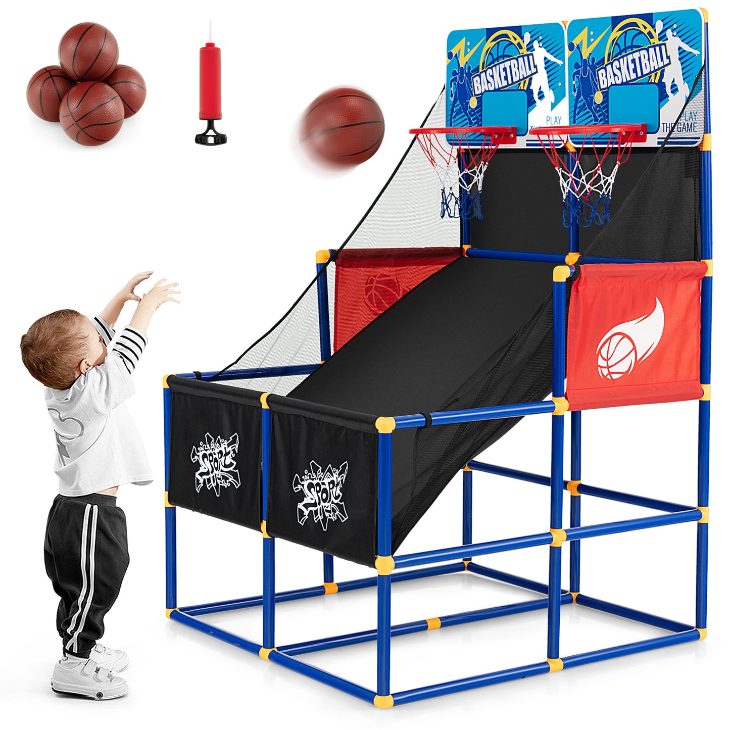 Kids Arcade Basketball Game Set with 4 Basketballs and Ball Pump Kids Crystal