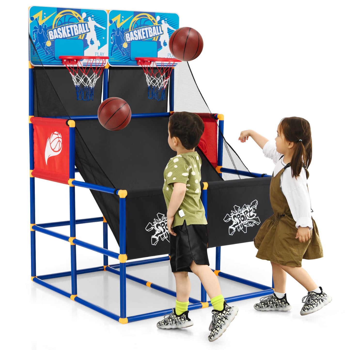 Kids Arcade Basketball Game Set with 4 Basketballs and Ball Pump Kids Crystal
