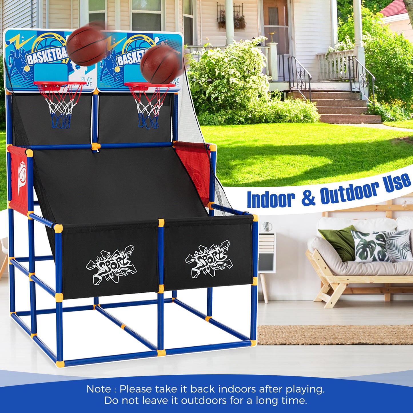 Kids Arcade Basketball Game Set with 4 Basketballs and Ball Pump Kids Crystal