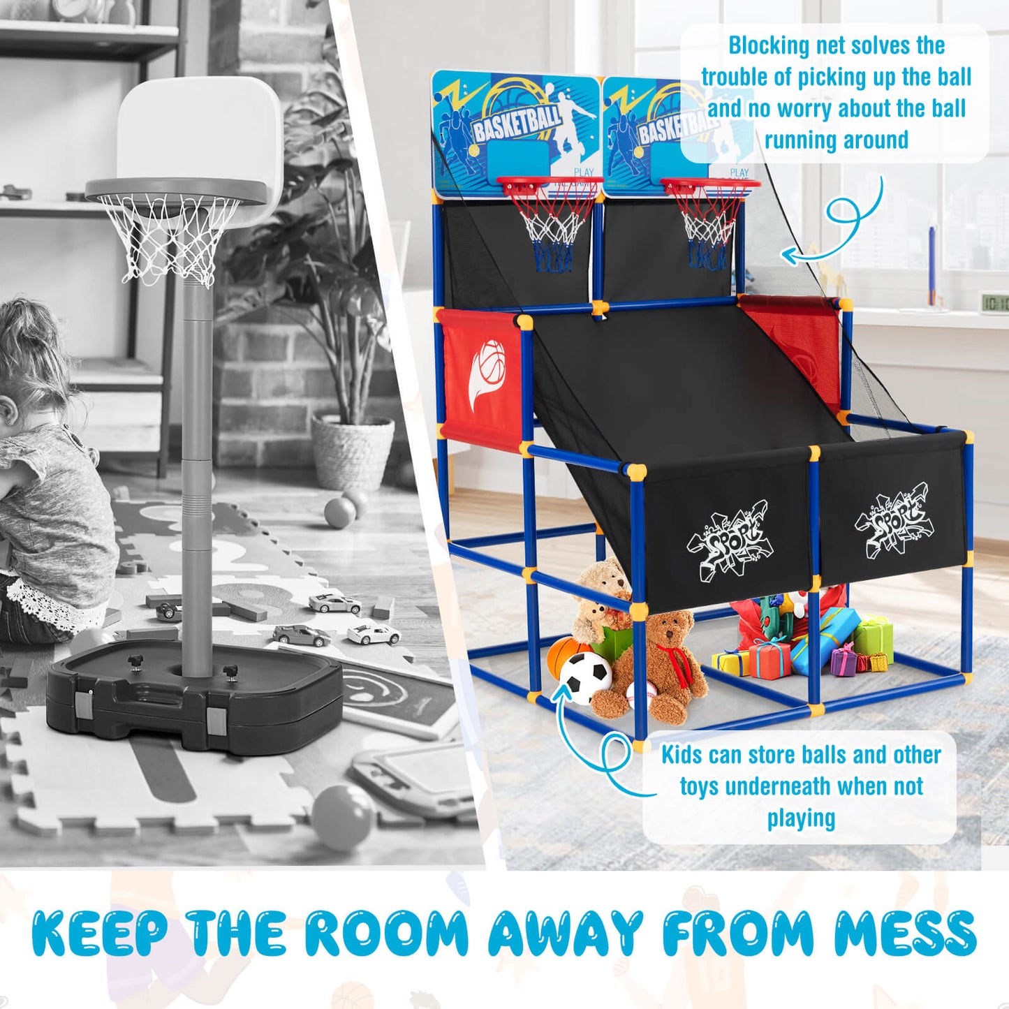 Kids Arcade Basketball Game Set with 4 Basketballs and Ball Pump Kids Crystal