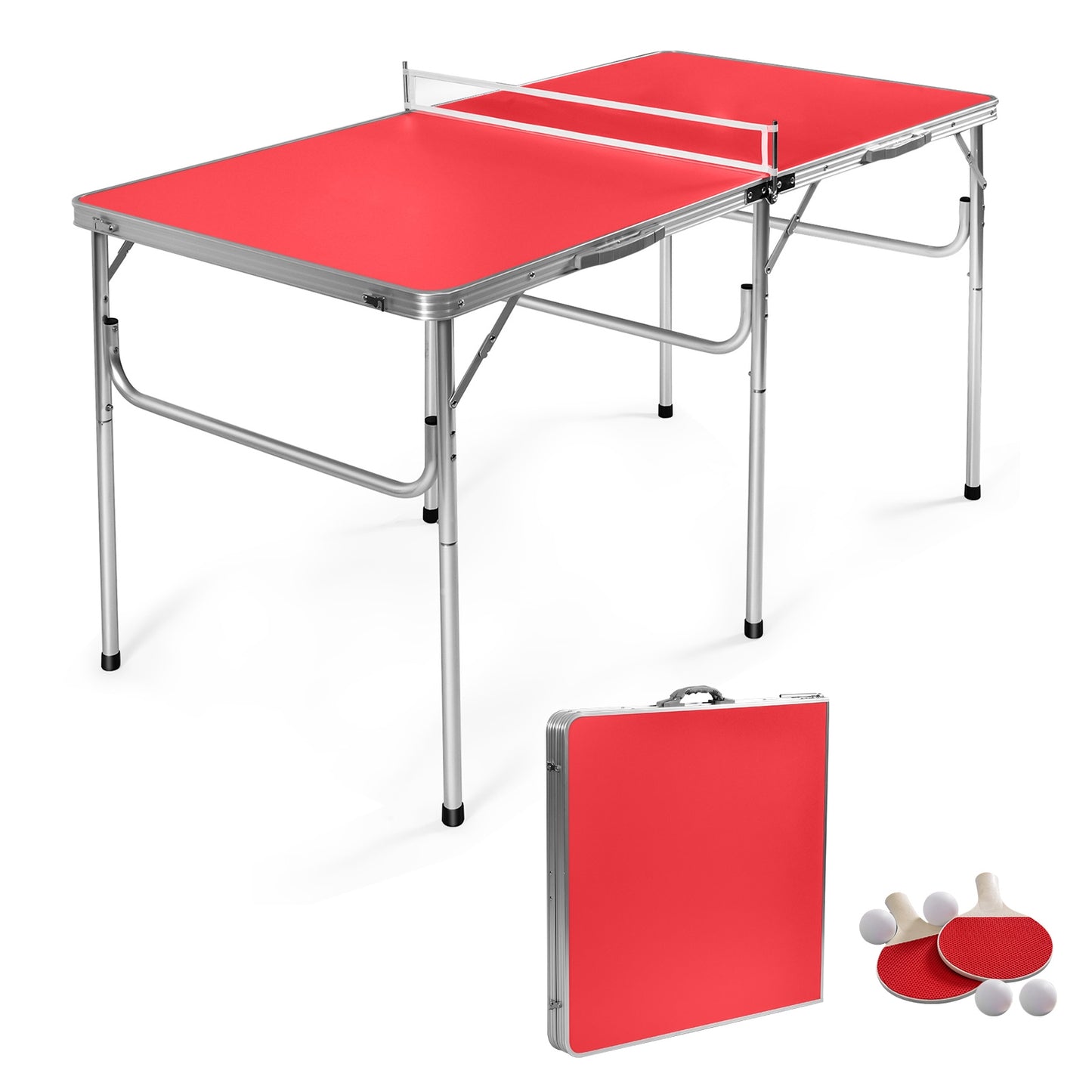 60 Inch Portable Tennis Ping Pong Folding Table with Accessories-Red Kids Crystal