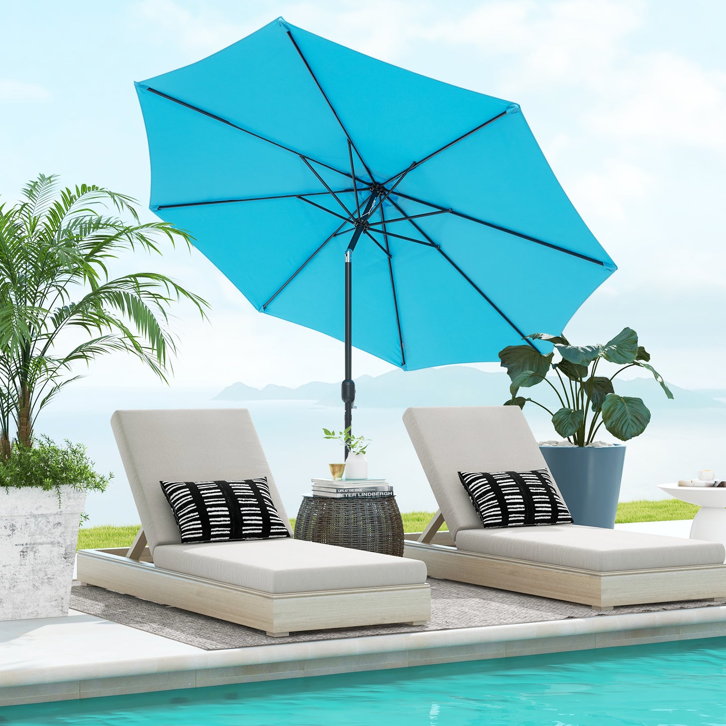 10 Feet Outdoor Patio Umbrella with Tilt Adjustment and Crank-Blue Kids Crystal
