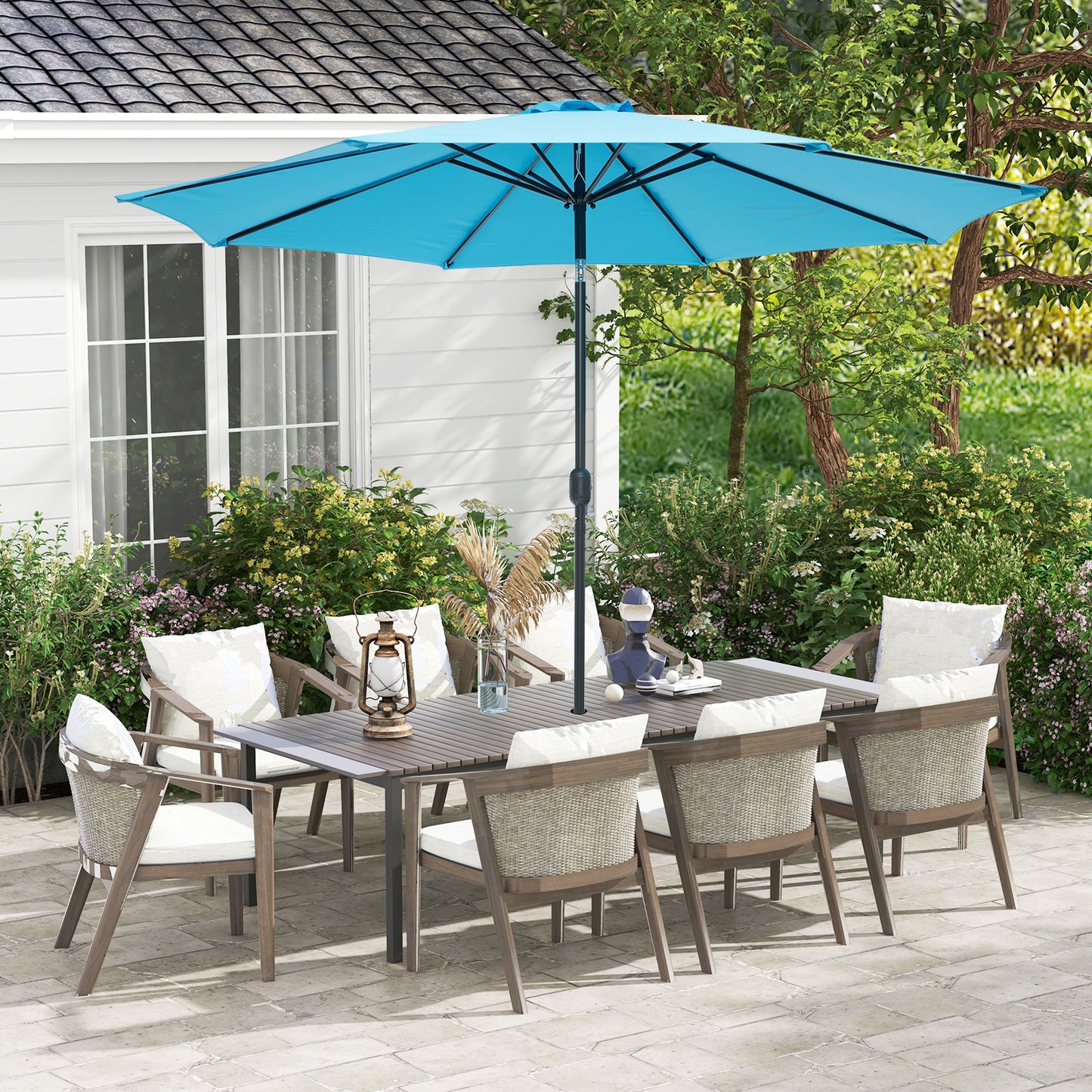 10 Feet Outdoor Patio Umbrella with Tilt Adjustment and Crank-Blue Kids Crystal