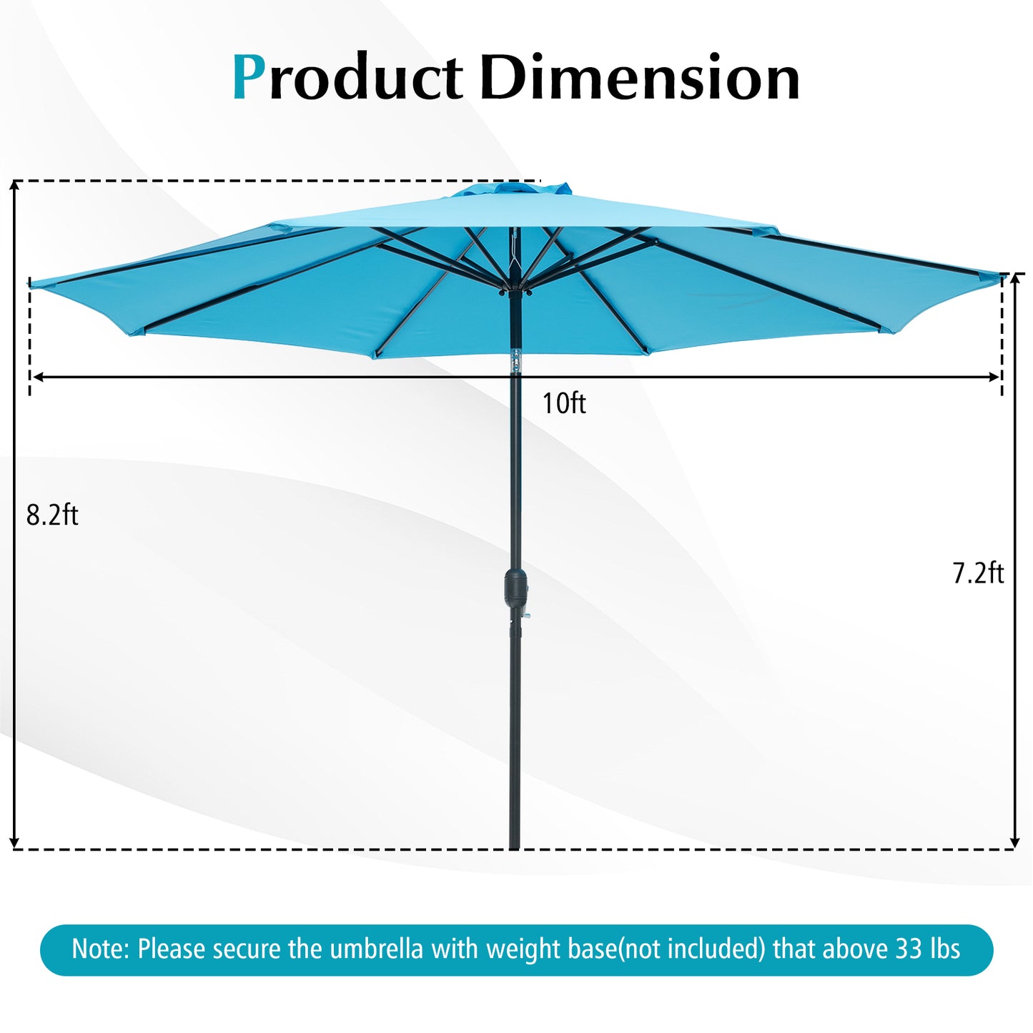 10 Feet Outdoor Patio Umbrella with Tilt Adjustment and Crank-Blue Kids Crystal