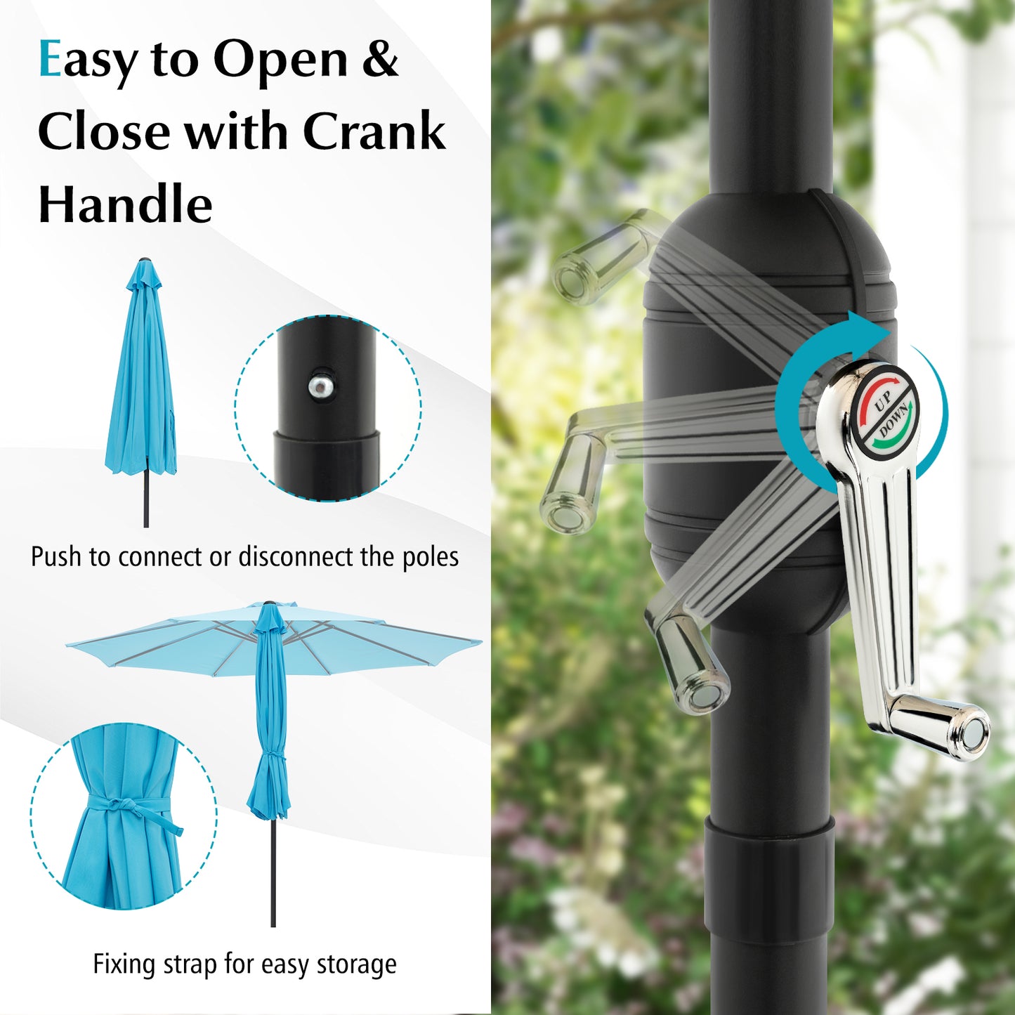 10 Feet Outdoor Patio Umbrella with Tilt Adjustment and Crank-Blue Kids Crystal