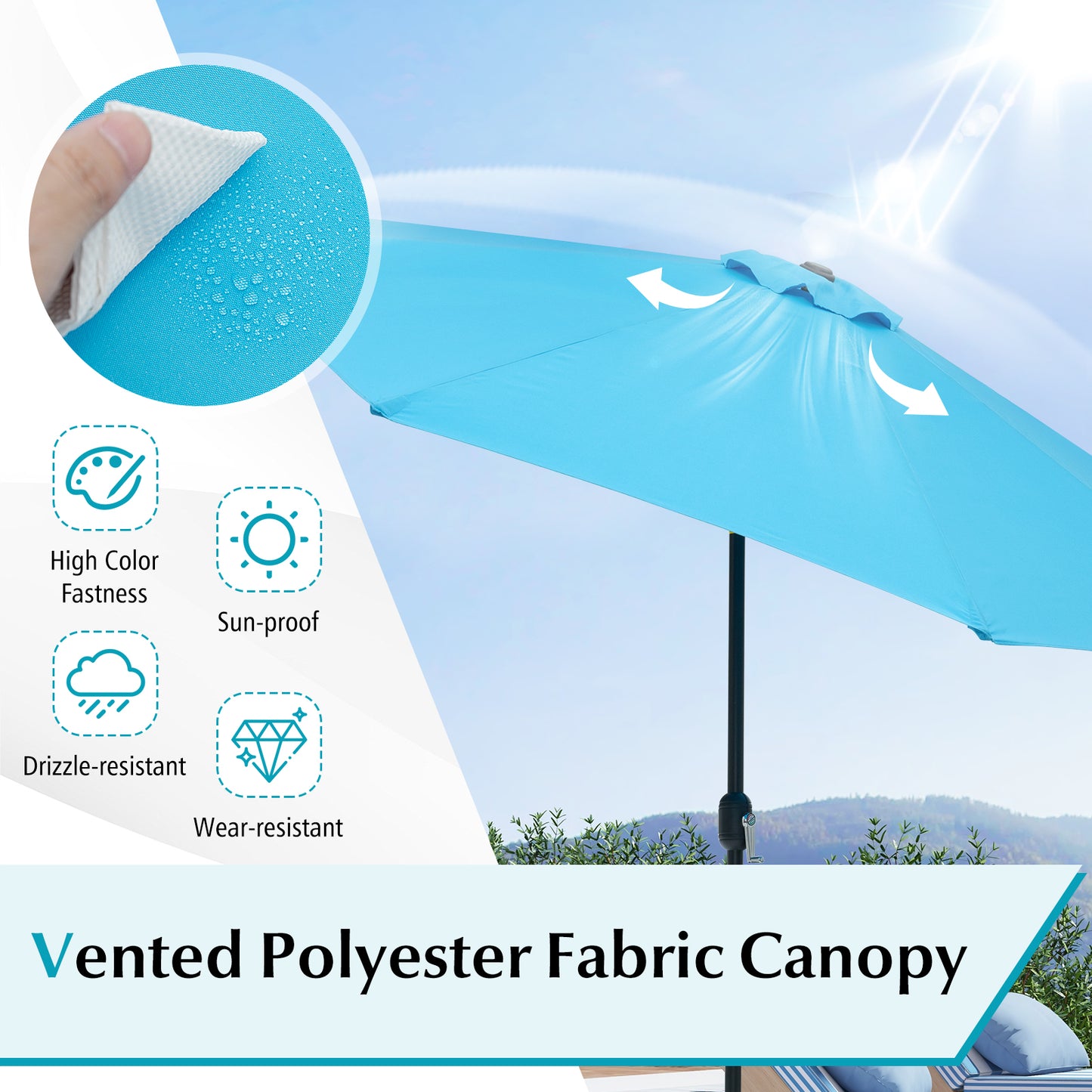 10 Feet Outdoor Patio Umbrella with Tilt Adjustment and Crank-Blue Kids Crystal