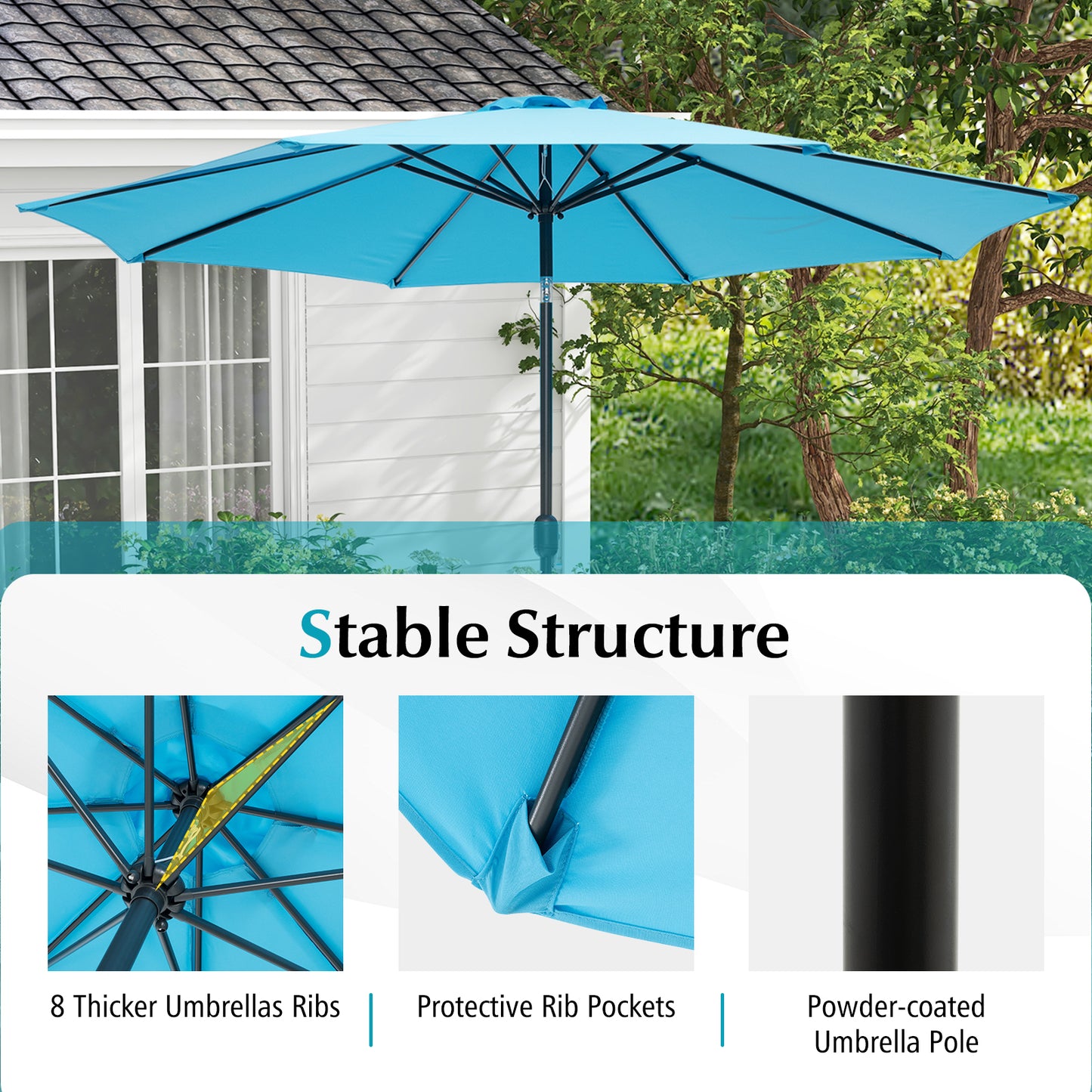 10 Feet Outdoor Patio Umbrella with Tilt Adjustment and Crank-Blue Kids Crystal