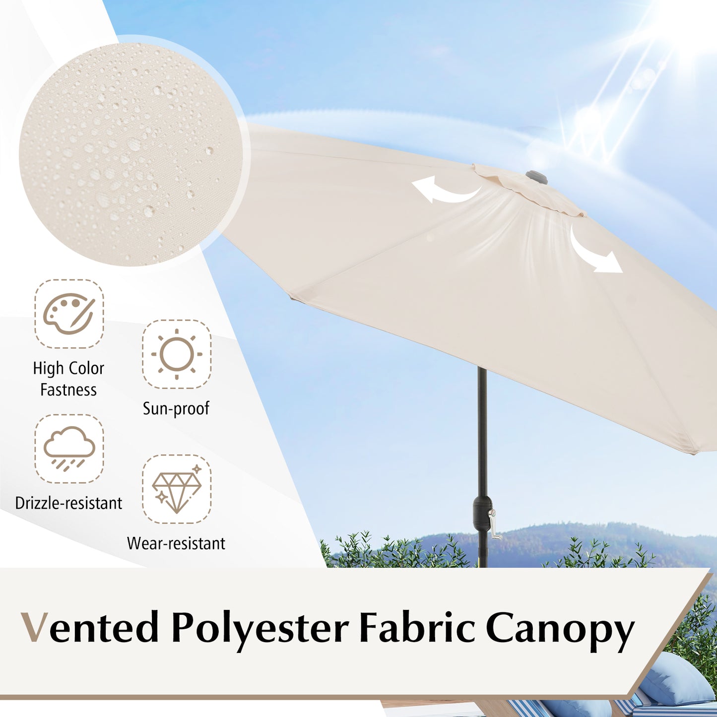 10 Feet Outdoor Patio Umbrella with Tilt Adjustment and Crank-Beige Kids Crystal