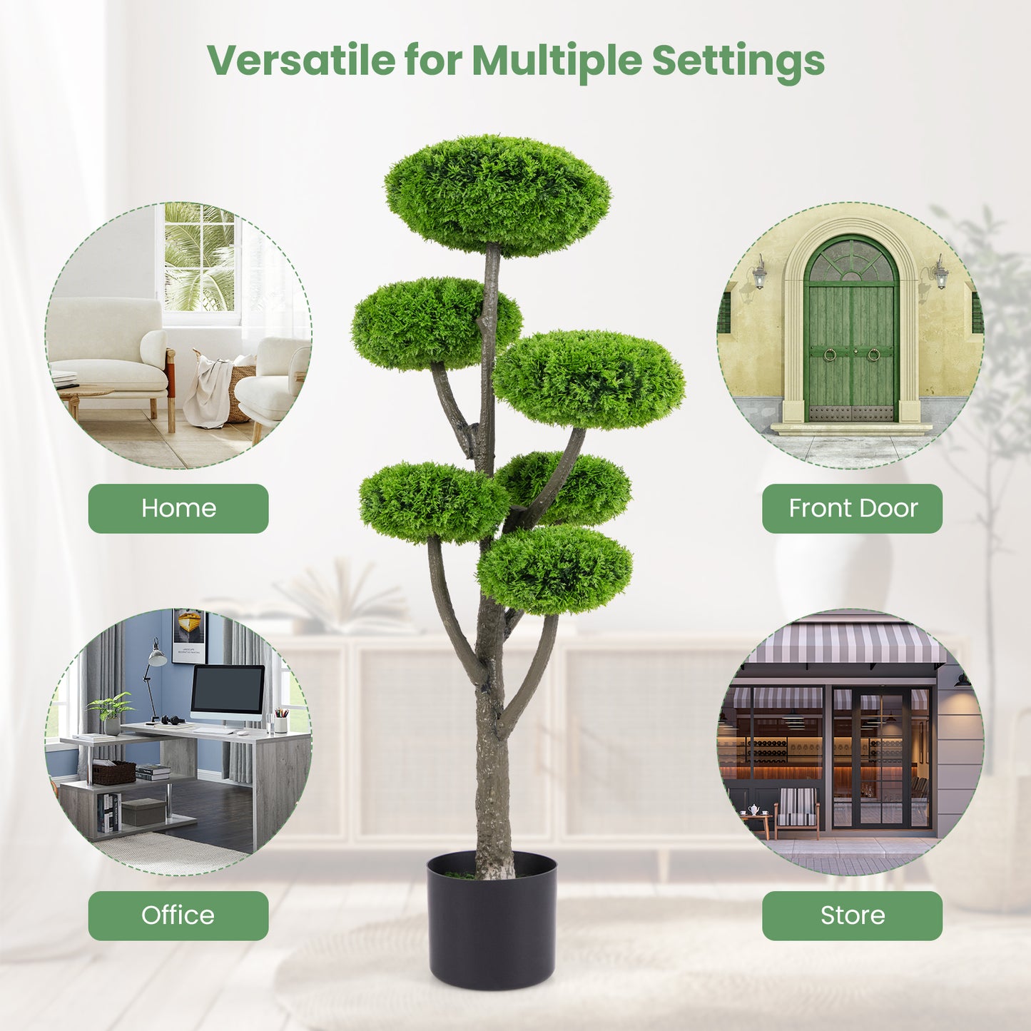 6 Ball Artificial Cypress Topiary Ball Tree with Weighted Pot for Porch Kids Crystal