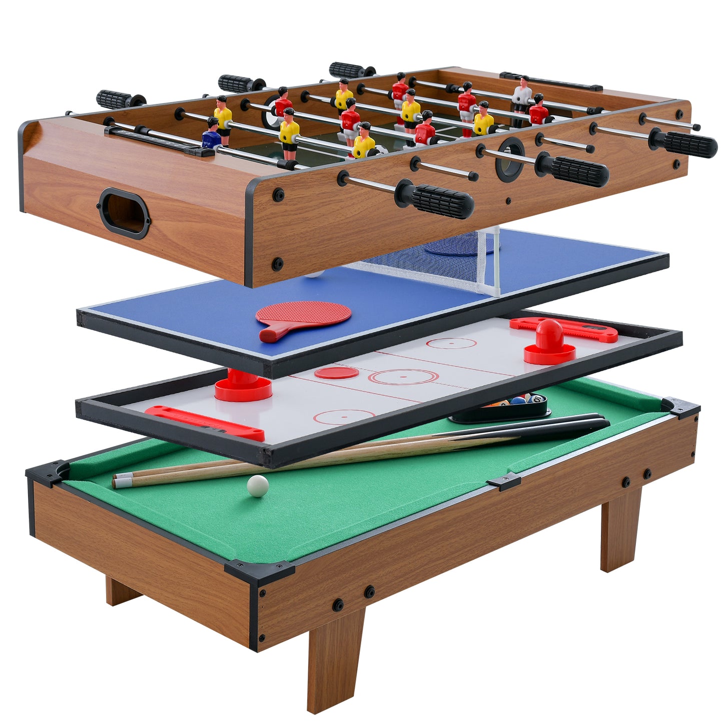 4-in-1 Combo Game Table Set Foosball Table with Billiards and Hockey Kids Crystal
