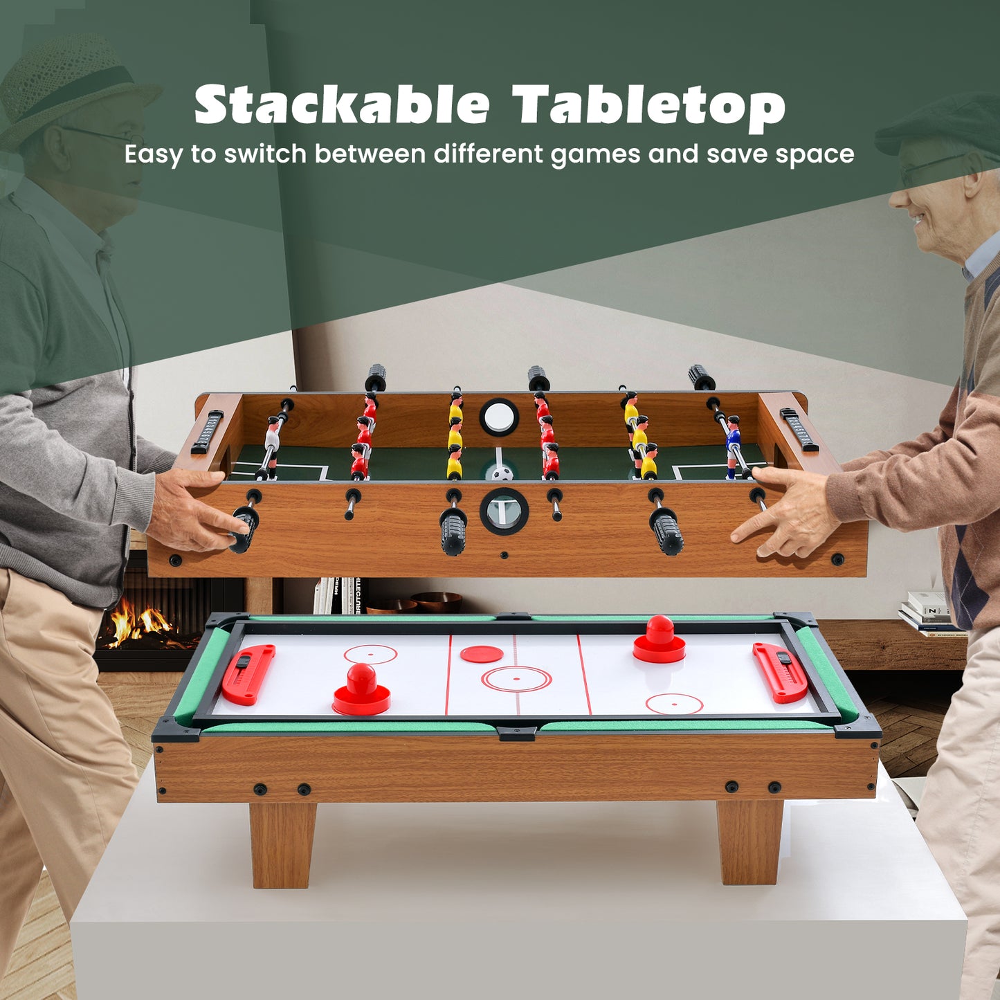 4-in-1 Combo Game Table Set Foosball Table with Billiards and Hockey Kids Crystal