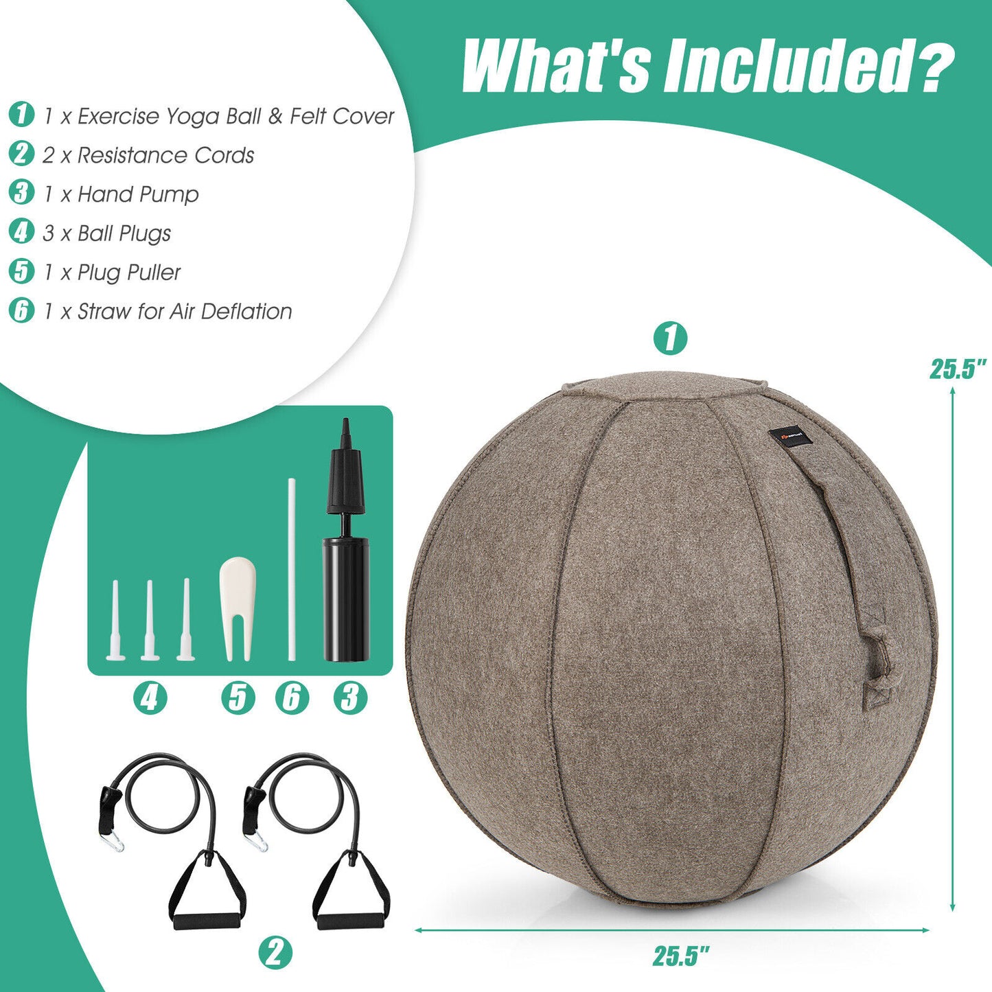 Yoga Sitting Ball with Felt Cover and Air Pump-Brown Kids Crystal