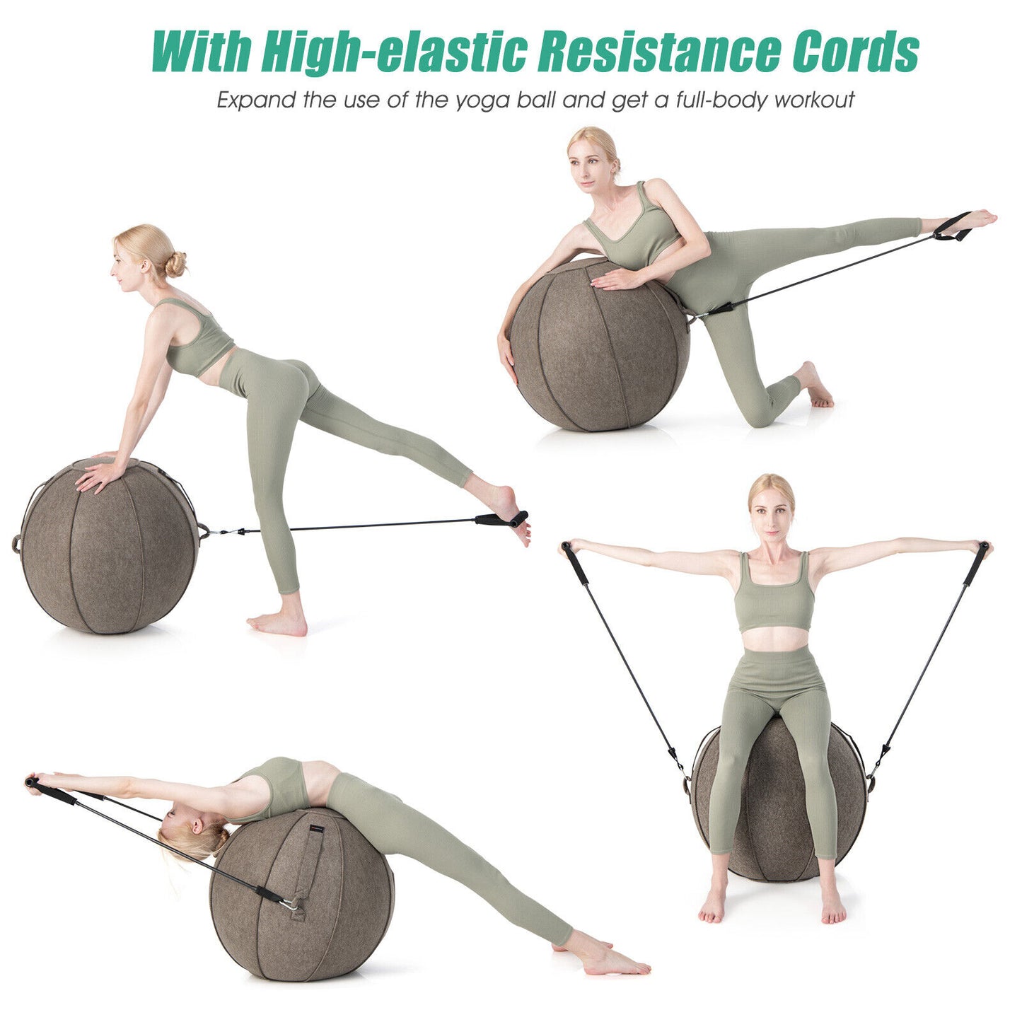 Yoga Sitting Ball with Felt Cover and Air Pump-Brown Kids Crystal