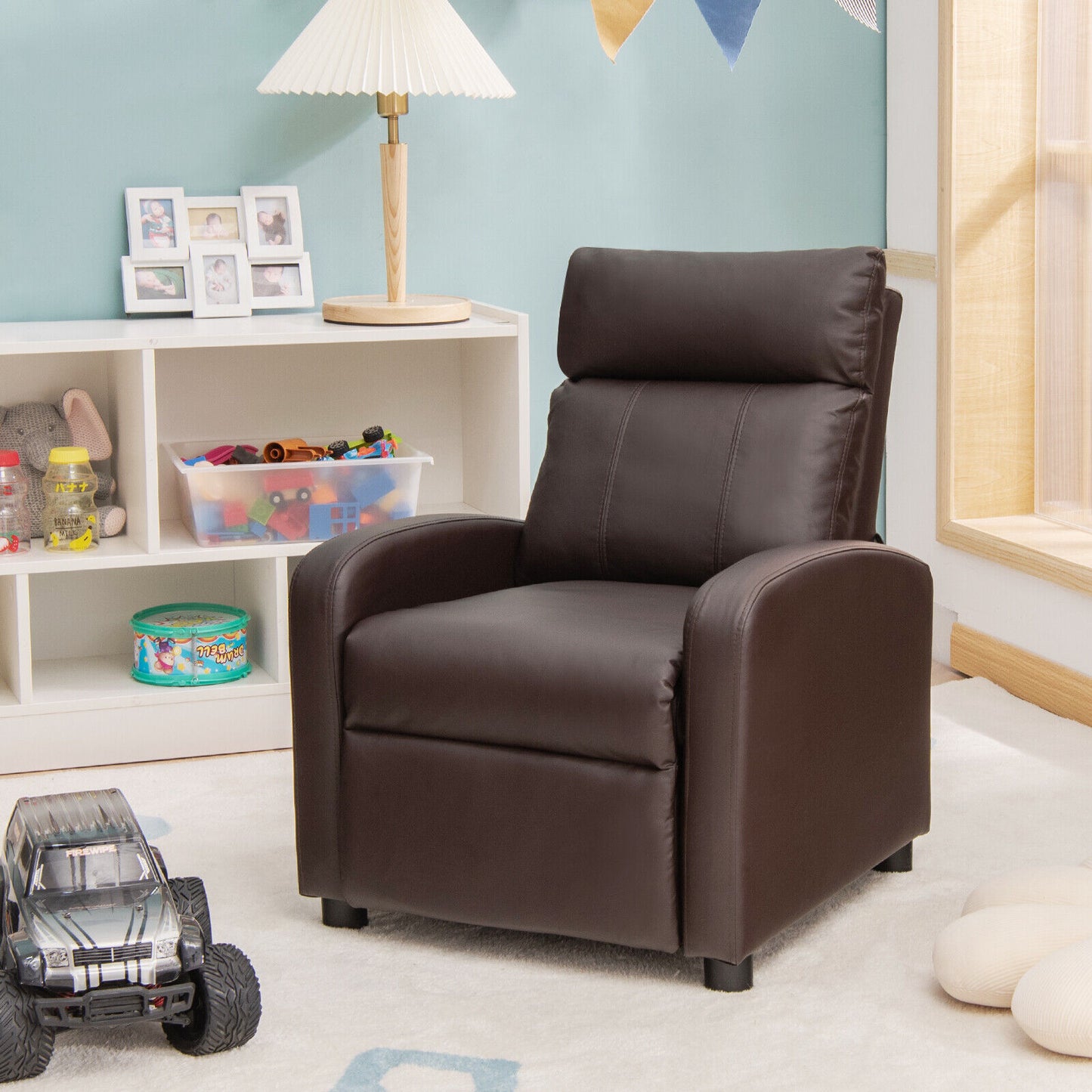 Ergonomic PU Leather Kids Recliner Lounge Sofa for 3-12 Age Group-Brown Kids Crystal