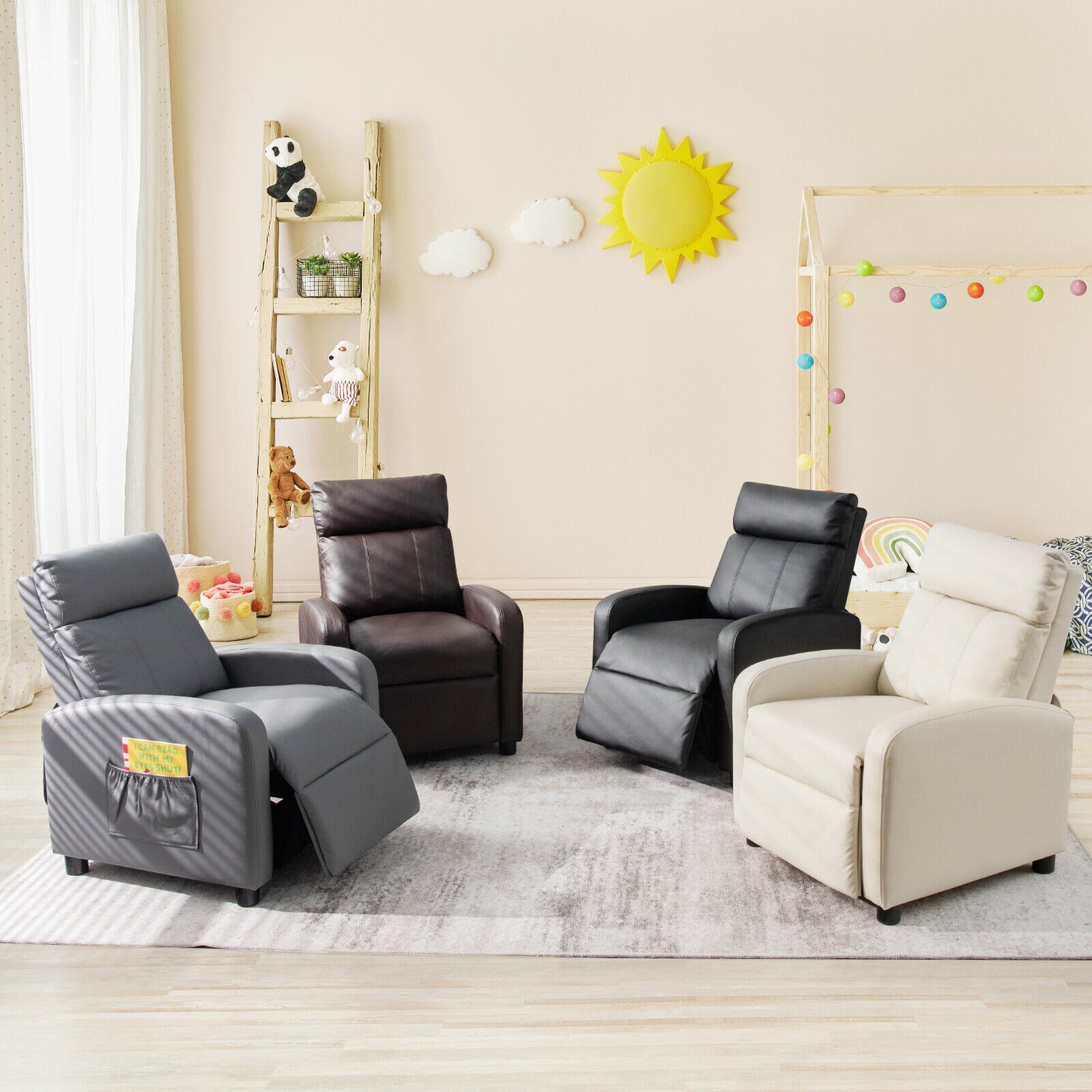 Ergonomic PU Leather Kids Recliner Lounge Sofa for 3-12 Age Group-Brown Kids Crystal