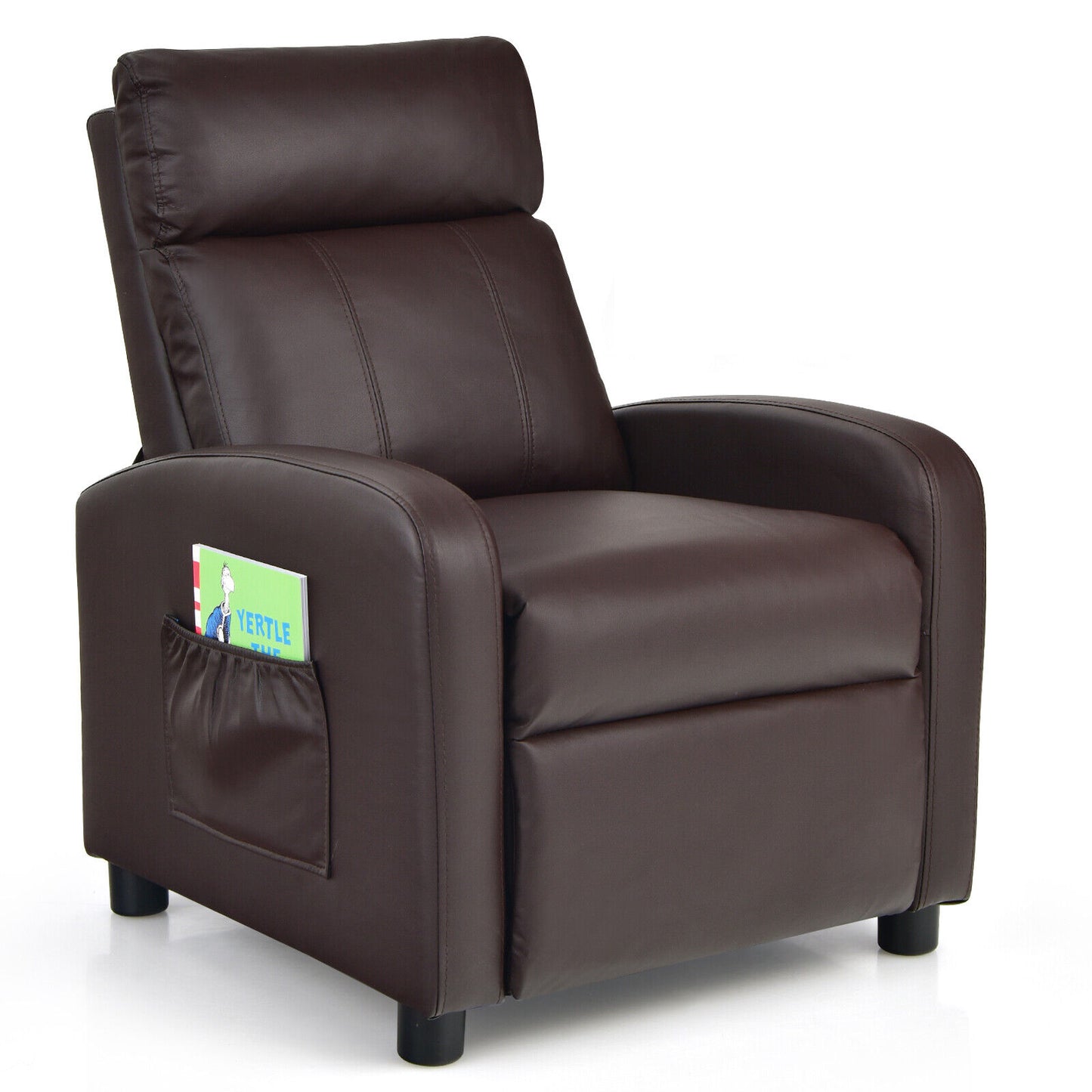 Ergonomic PU Leather Kids Recliner Lounge Sofa for 3-12 Age Group-Brown Kids Crystal