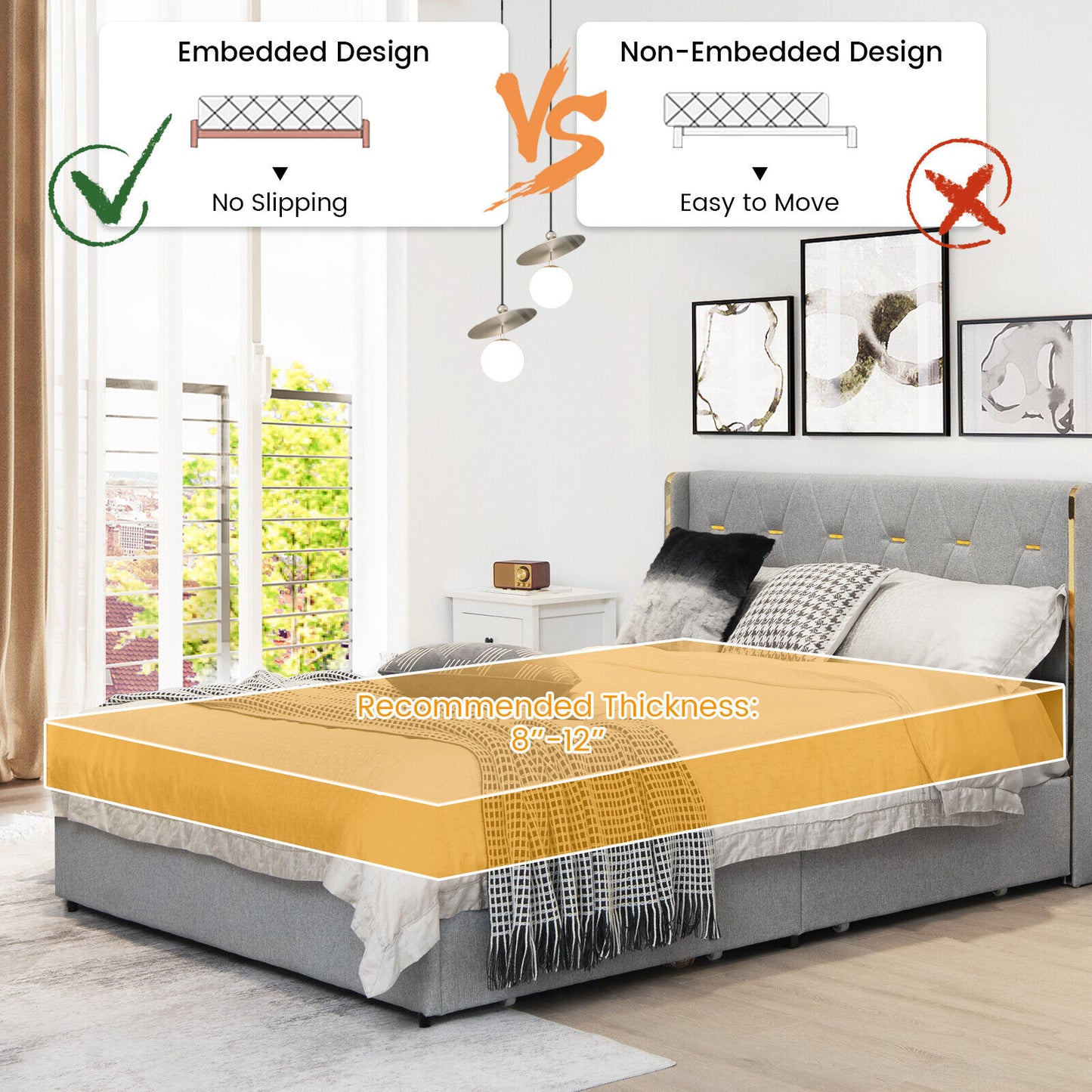 Full/Queen Size Upholstered Bed Frame with 4 Drawers-Silver-Full Size Kids Crystal