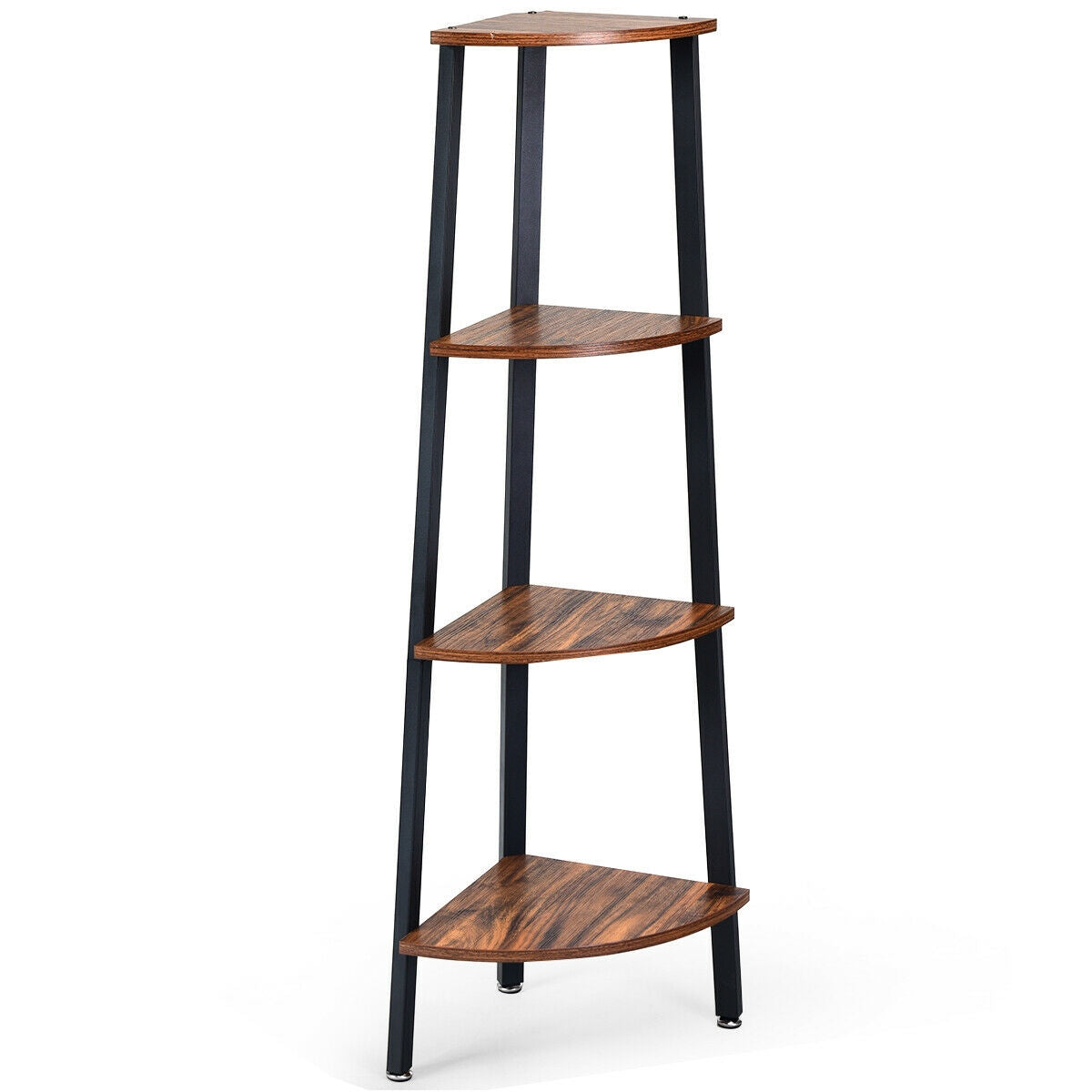 4-Tier Corner Shelf Metal Storage Rack Domestic Bookcase-Brown Kids Crystal