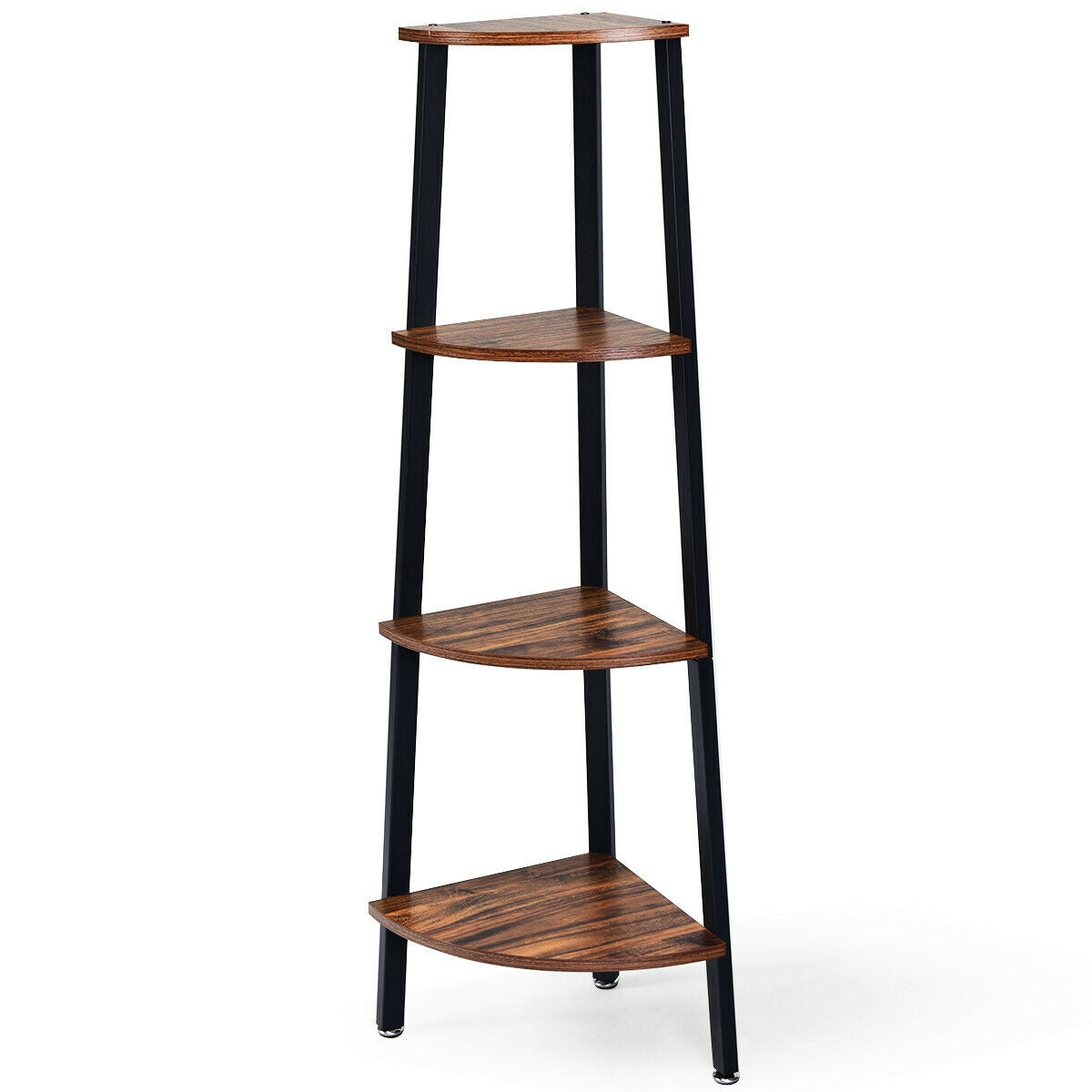 4-Tier Corner Shelf Metal Storage Rack Domestic Bookcase-Brown Kids Crystal