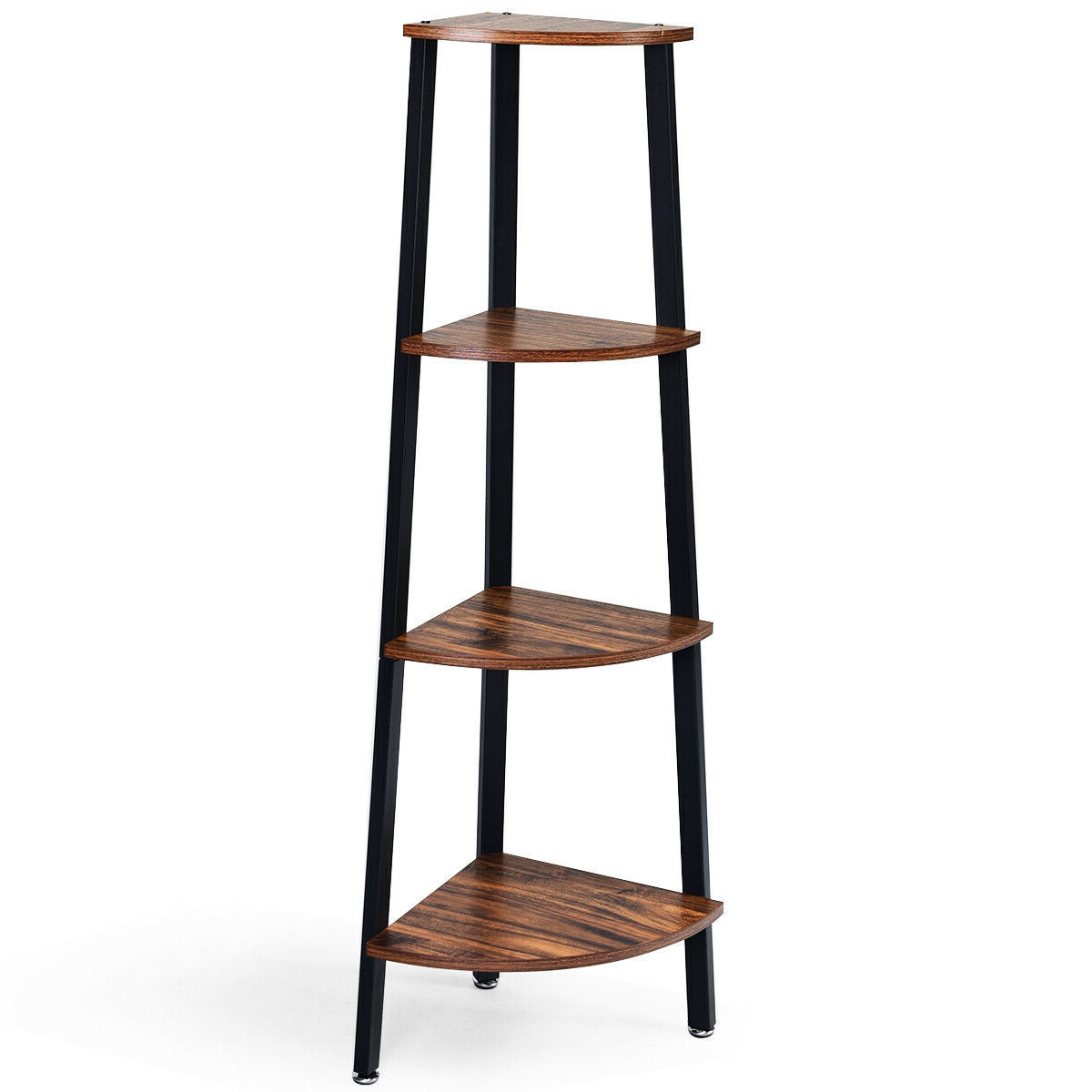 4-Tier Corner Shelf Metal Storage Rack Domestic Bookcase-Brown Kids Crystal