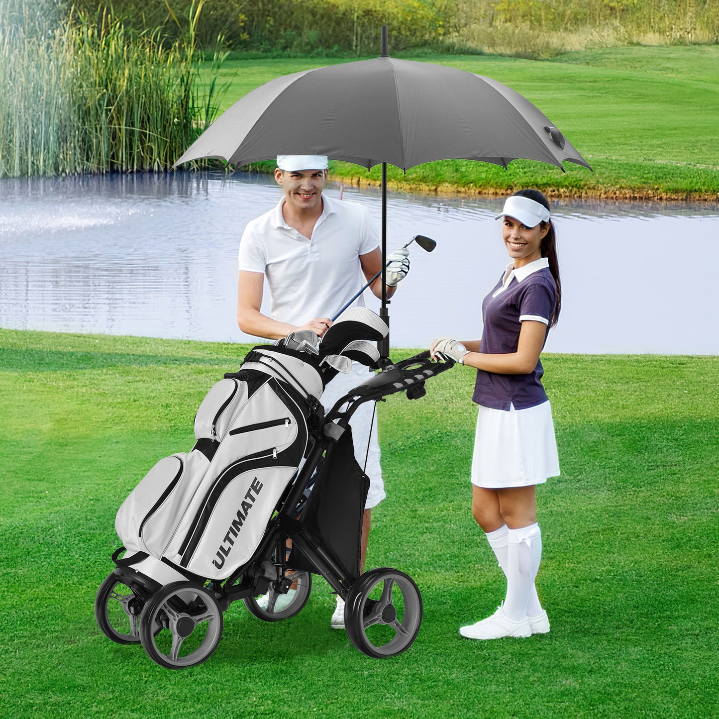 Lightweight Foldable Collapsible 4 Wheels Golf Push Cart-Gray Kids Crystal