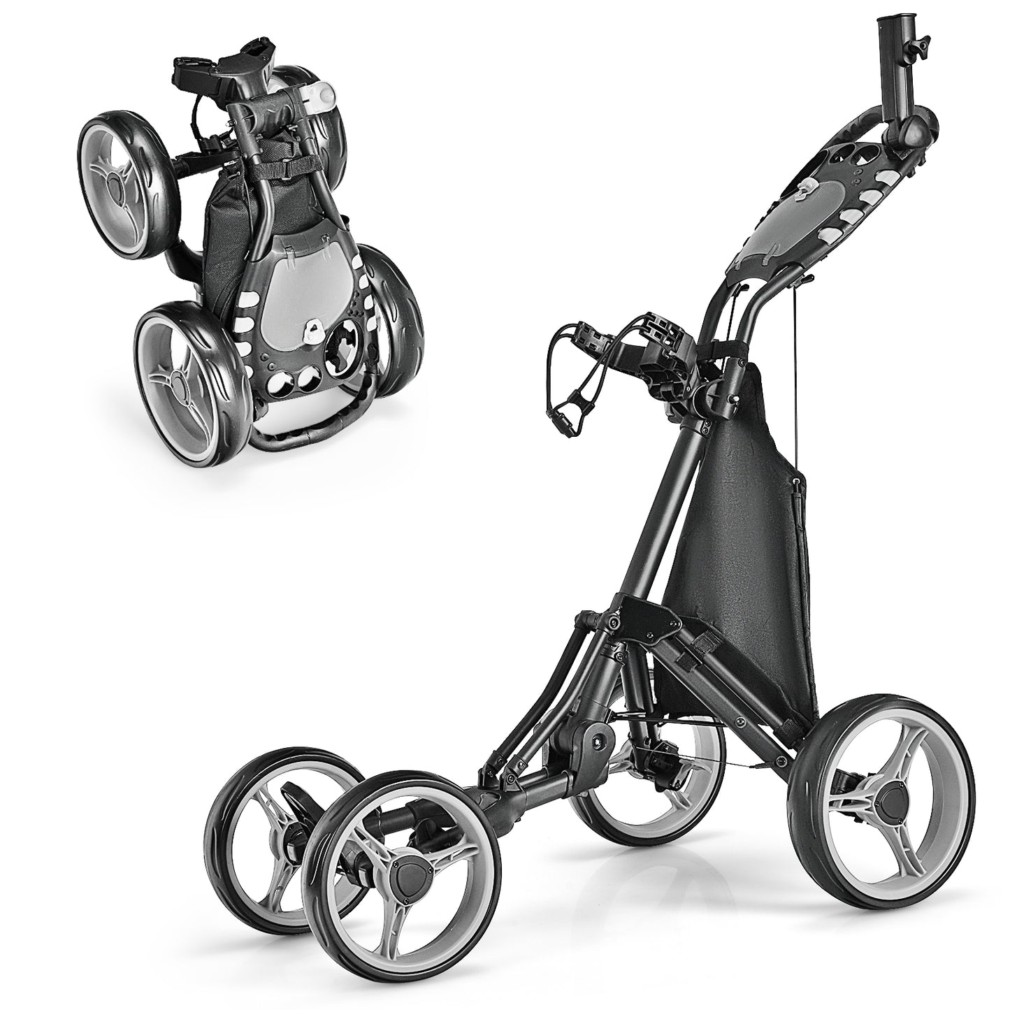 Lightweight Foldable Collapsible 4 Wheels Golf Push Cart-Gray Kids Crystal