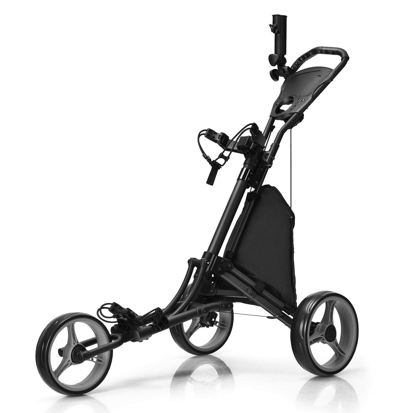 Folding 3 Wheels Golf Push Cart with Bag Scoreboard Adjustable Handle-Gray Kids Crystal