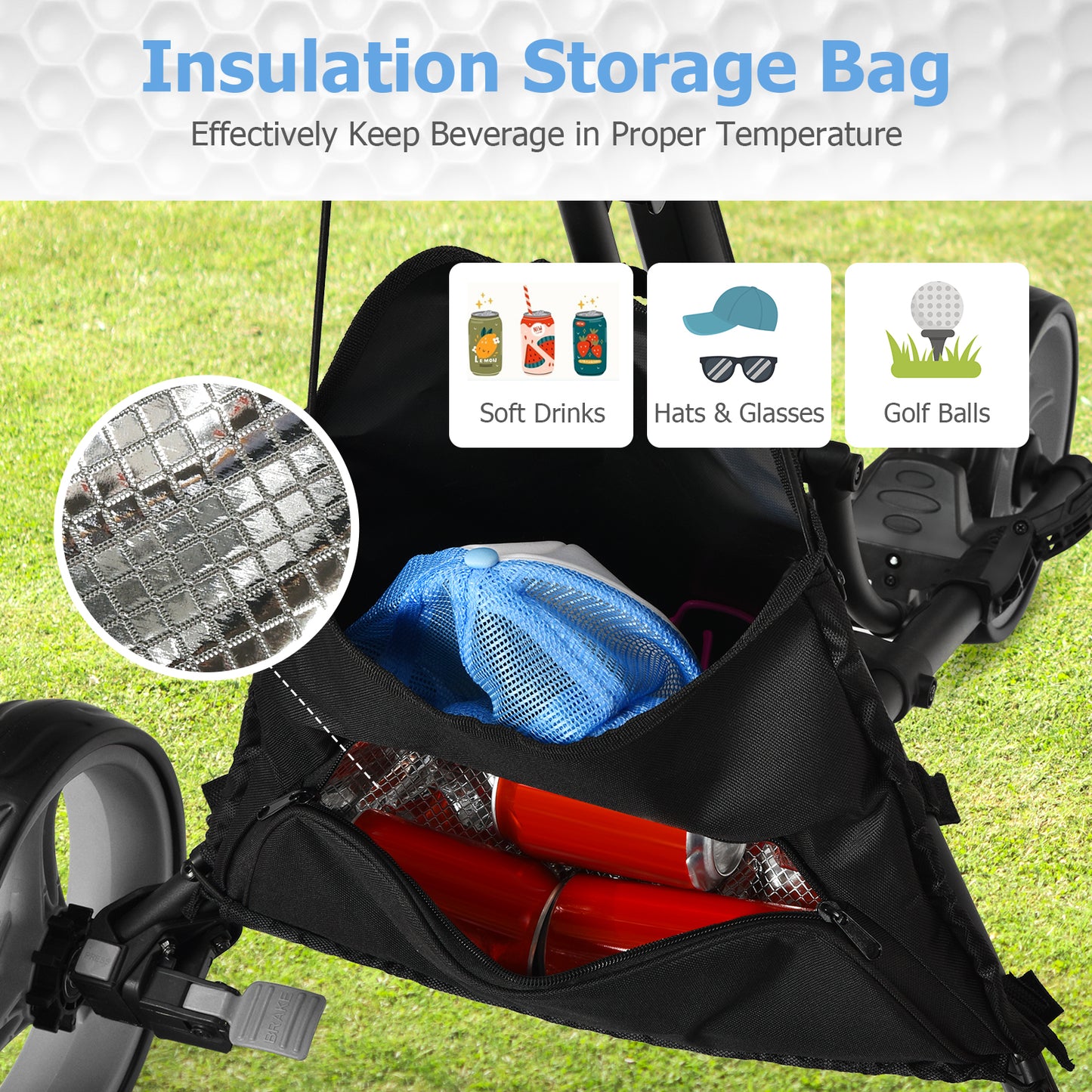 Folding 3 Wheels Golf Push Cart with Bag Scoreboard Adjustable Handle-Gray Kids Crystal