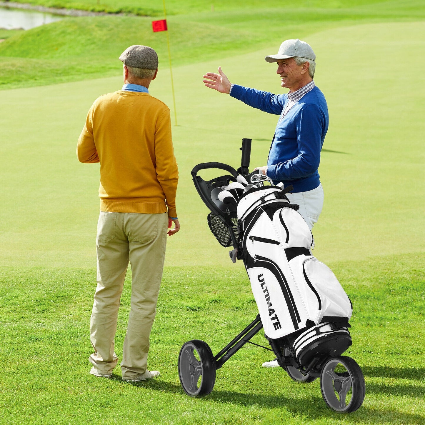 Folding 3 Wheels Golf Push Cart with Brake Scoreboard Adjustable Handle-Gray Kids Crystal