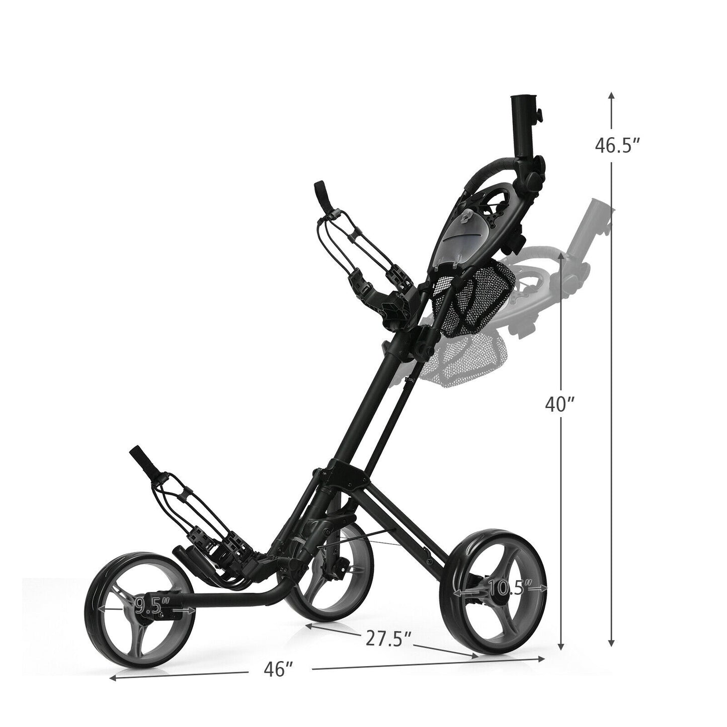 Folding 3 Wheels Golf Push Cart with Brake Scoreboard Adjustable Handle-Gray Kids Crystal