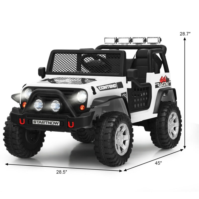 12V Kids Remote Control Electric Ride On Truck Car with Lights and Music-White