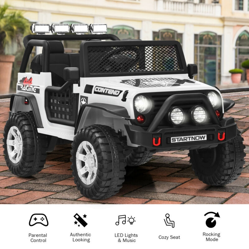 12V Kids Remote Control Electric Ride On Truck Car with Lights and Music-White