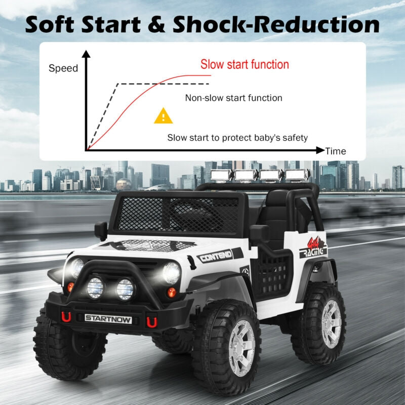 12V Kids Remote Control Electric Ride On Truck Car with Lights and Music-White