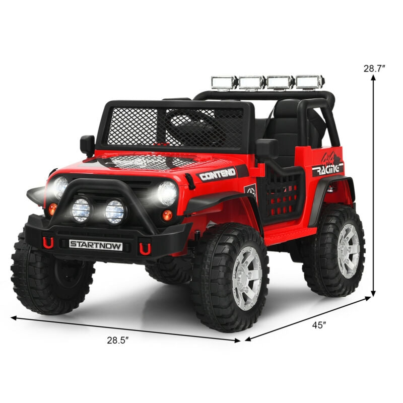 12V Kids Remote Control Electric Ride On Truck Car with Lights and Music-Red