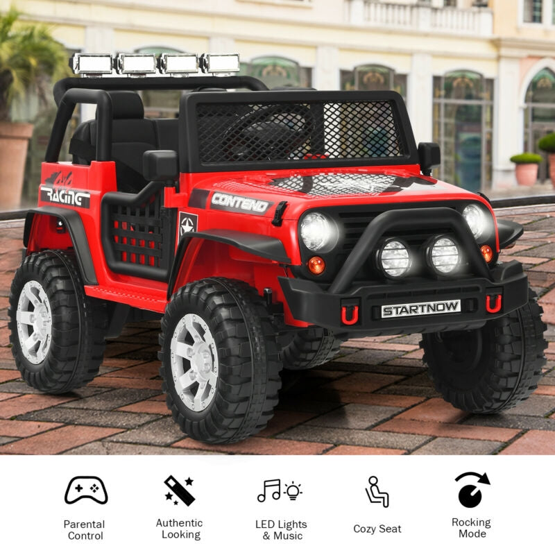 12V Kids Remote Control Electric Ride On Truck Car with Lights and Music-Red