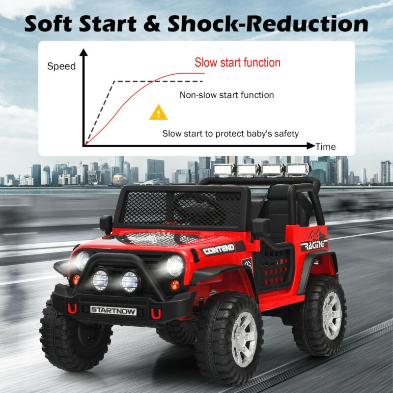 12V Kids Remote Control Electric Ride On Truck Car with Lights and Music-Red