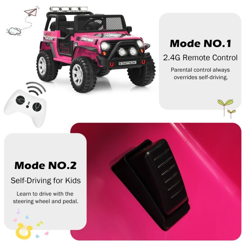 12V Kids Remote Control Electric Ride On Truck Car with Lights and Music-Pink Kids Crystal