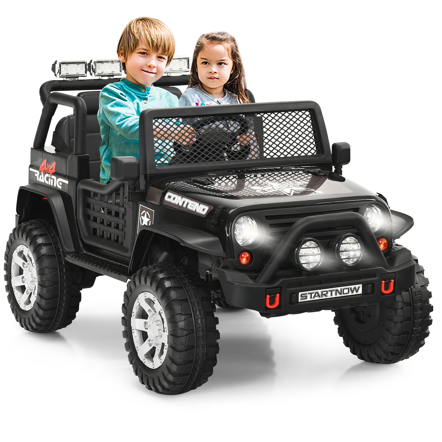 12V Kids Remote Control Electric Ride On Truck Car with Lights and Music-Black
