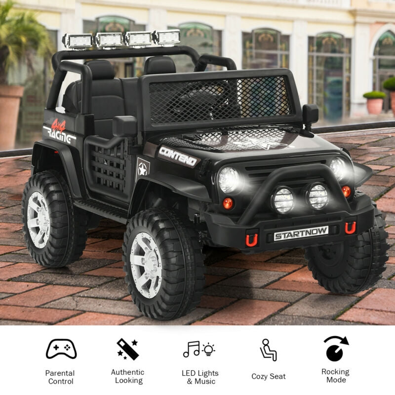 12V Kids Remote Control Electric Ride On Truck Car with Lights and Music-Black