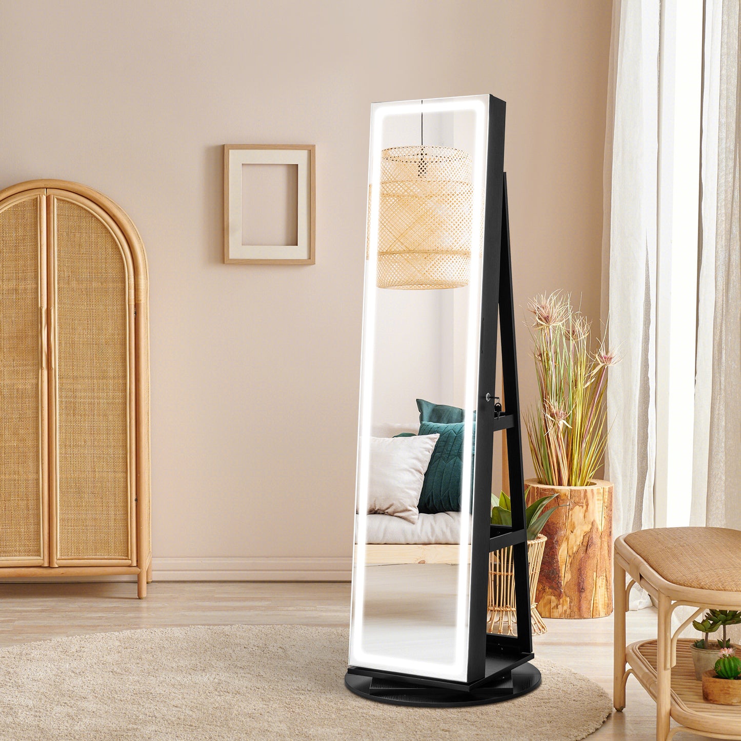 Standing Jewelry Cabinet with Adjustable LED Lights-Black Kids Crystal