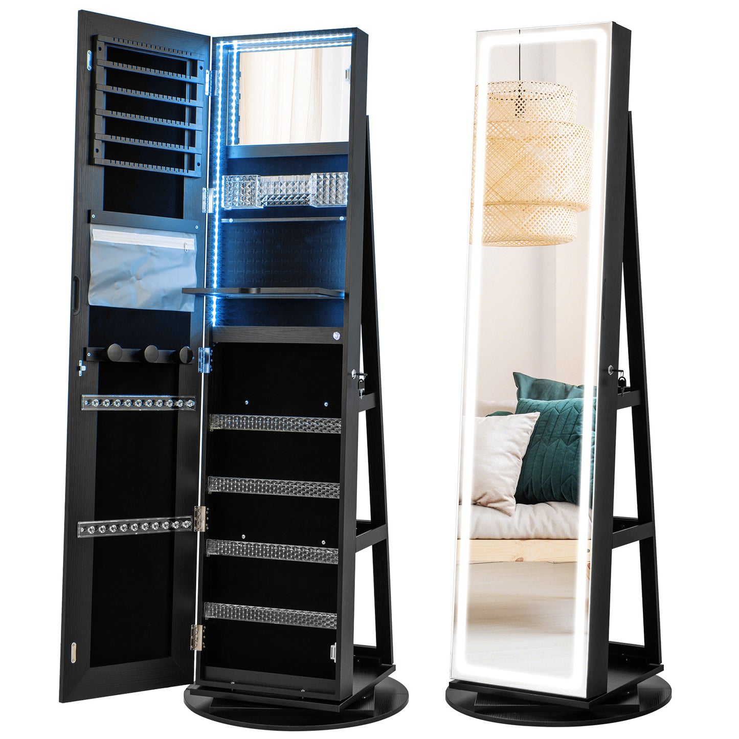 Standing Jewelry Cabinet with Adjustable LED Lights-Black Kids Crystal