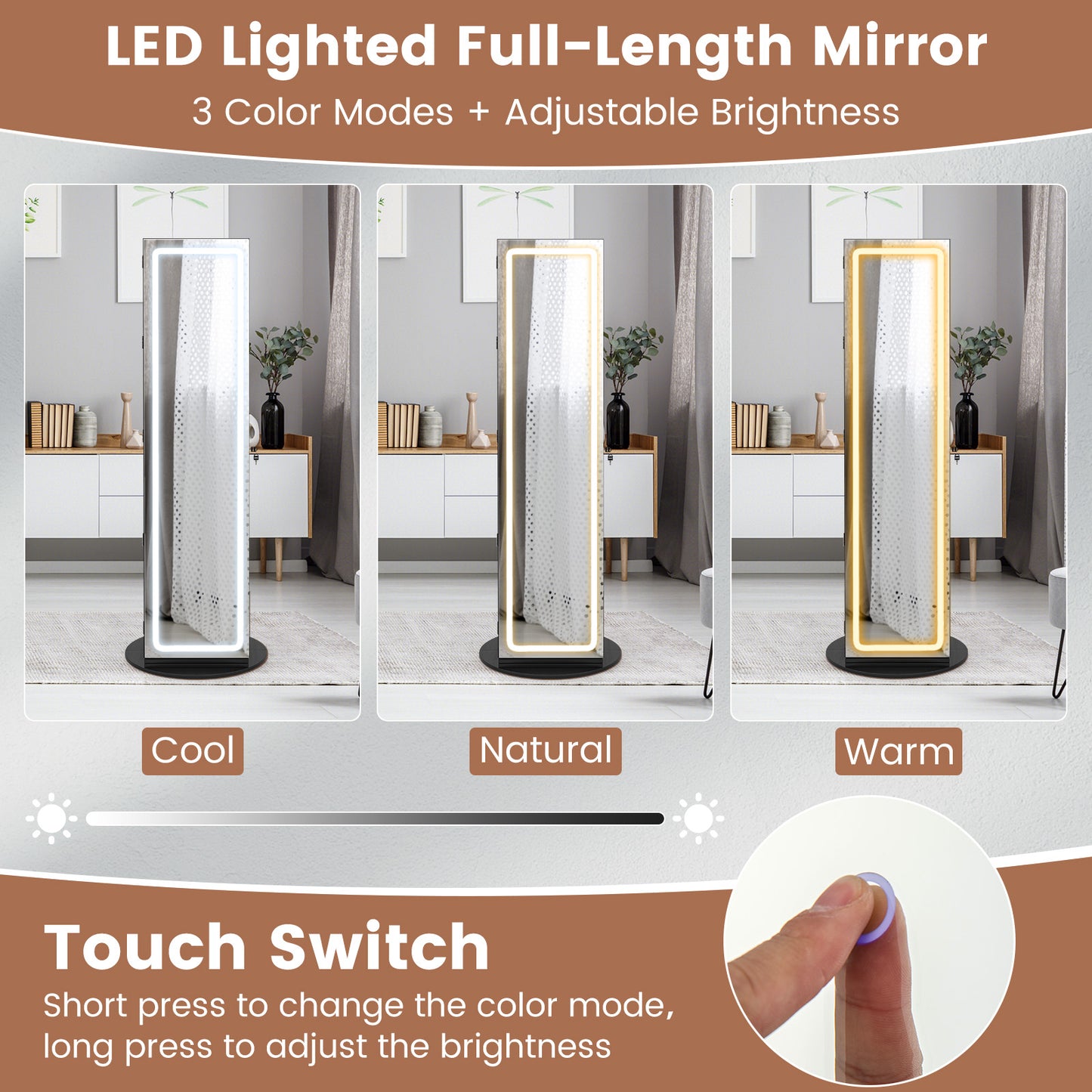 Standing Jewelry Cabinet with Adjustable LED Lights-Black Kids Crystal
